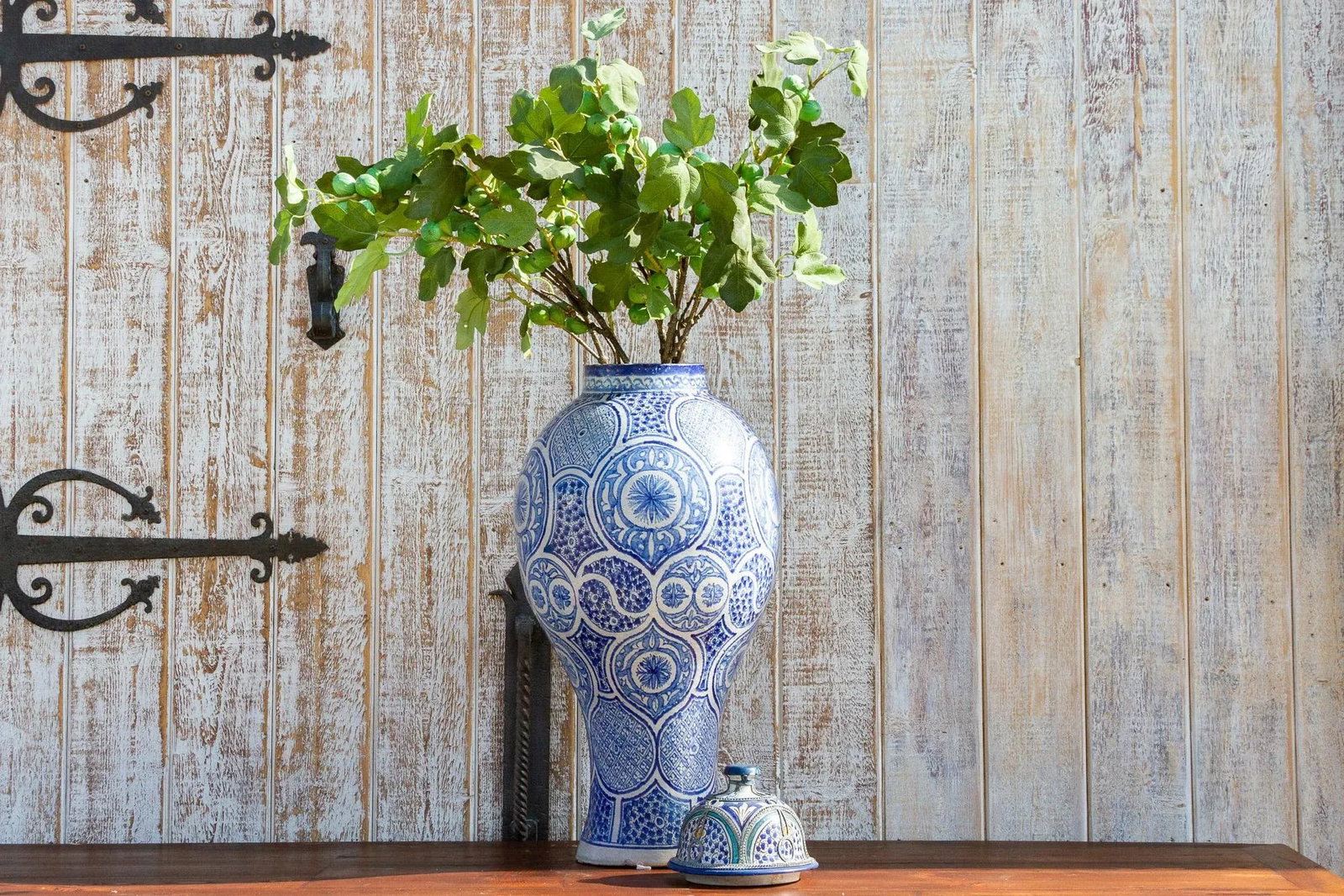 Vintage Blue & White Moroccan Jar With Lid - 11