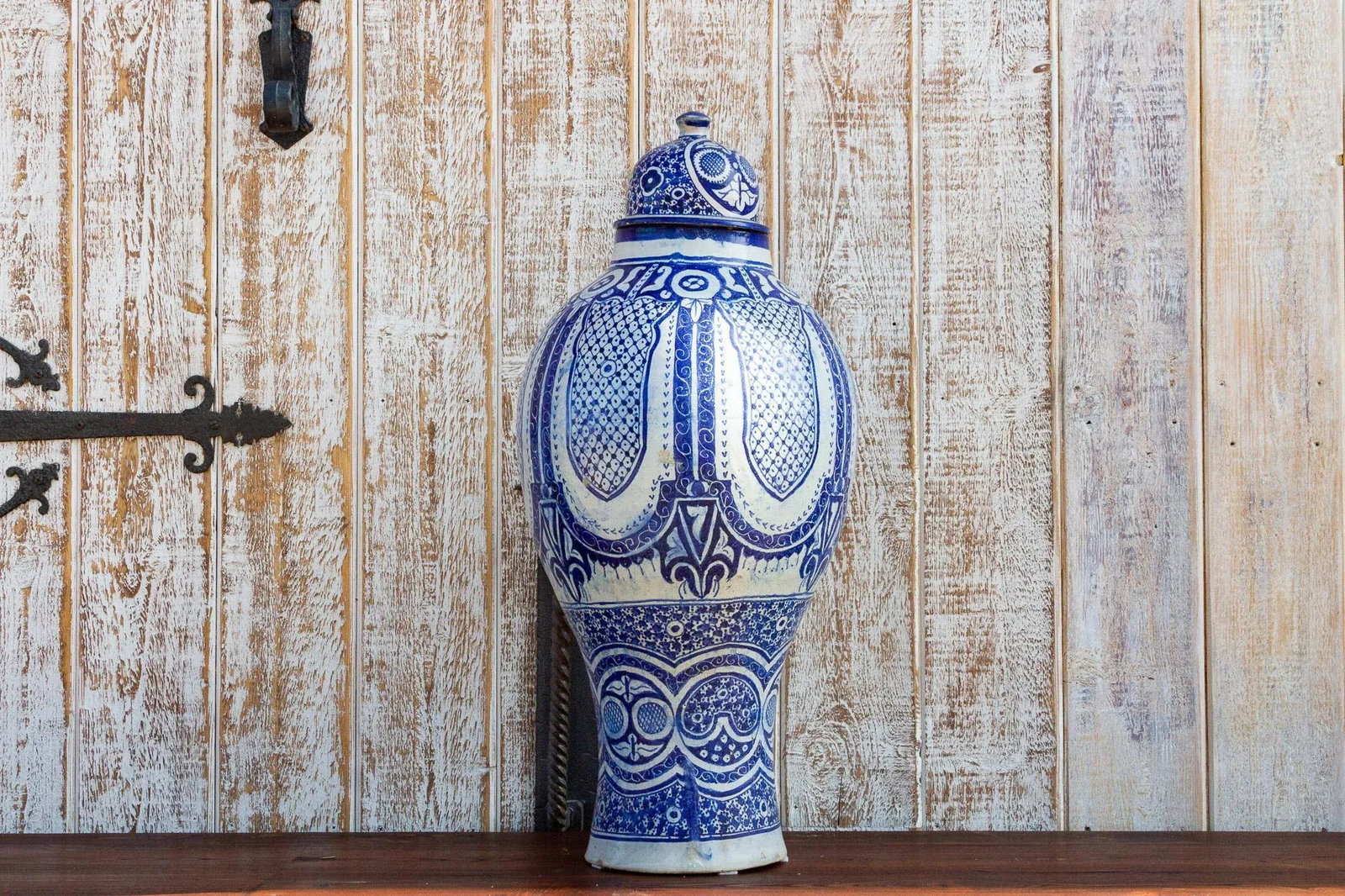Vintage Blue & White Moroccan Jar With Lid - 12