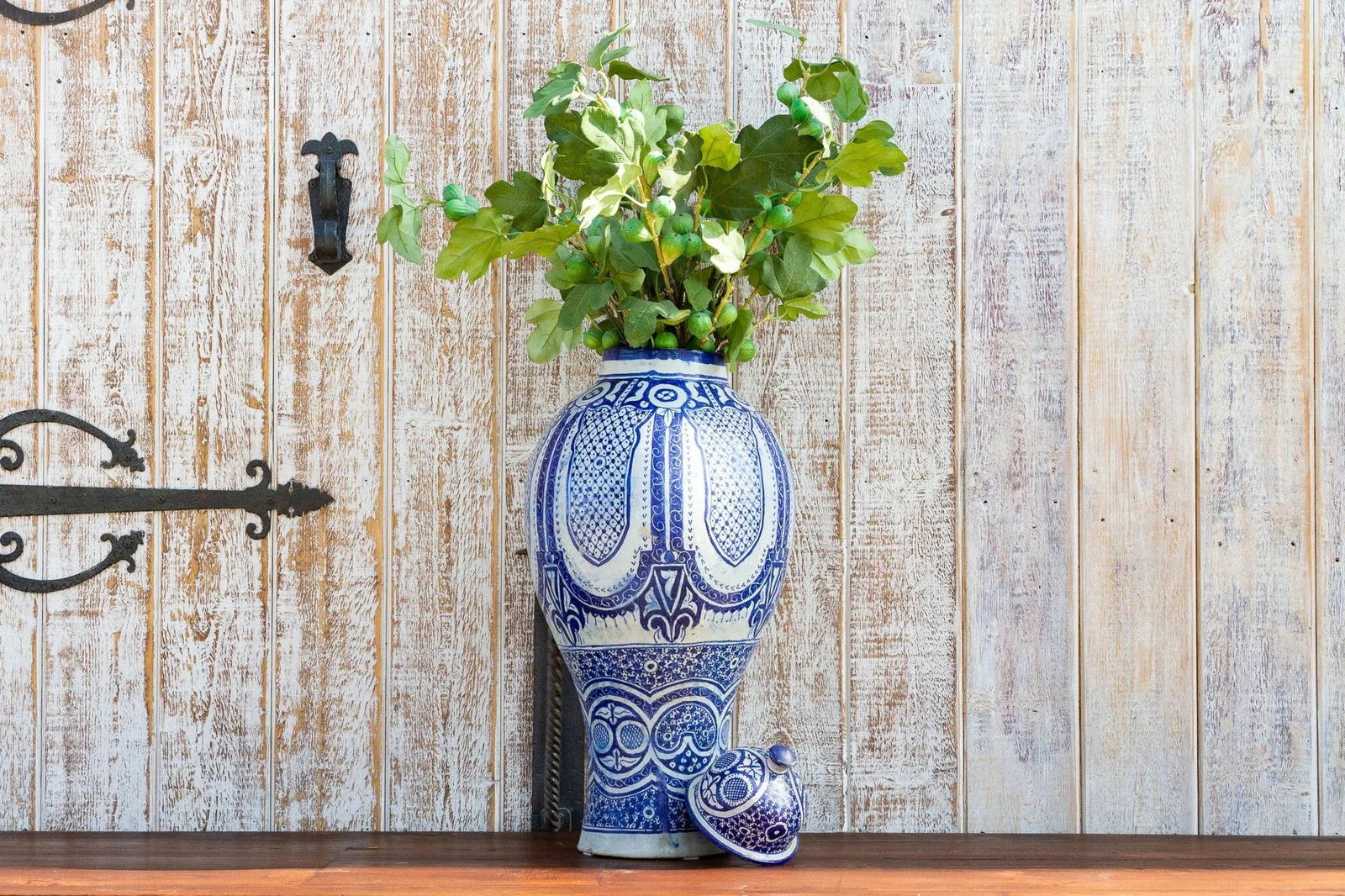 Vintage Blue & White Moroccan Jar With Lid - 2
