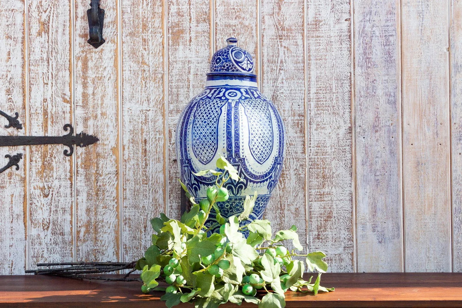 Vintage Blue & White Moroccan Jar With Lid - 3