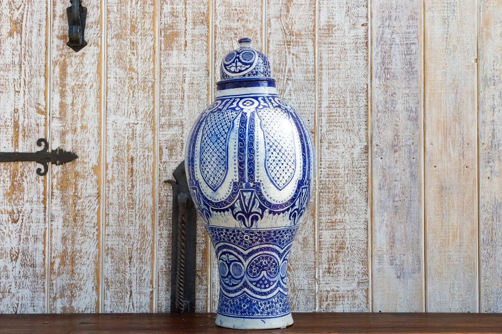 Vintage Blue & White Moroccan Jar With Lid - 4