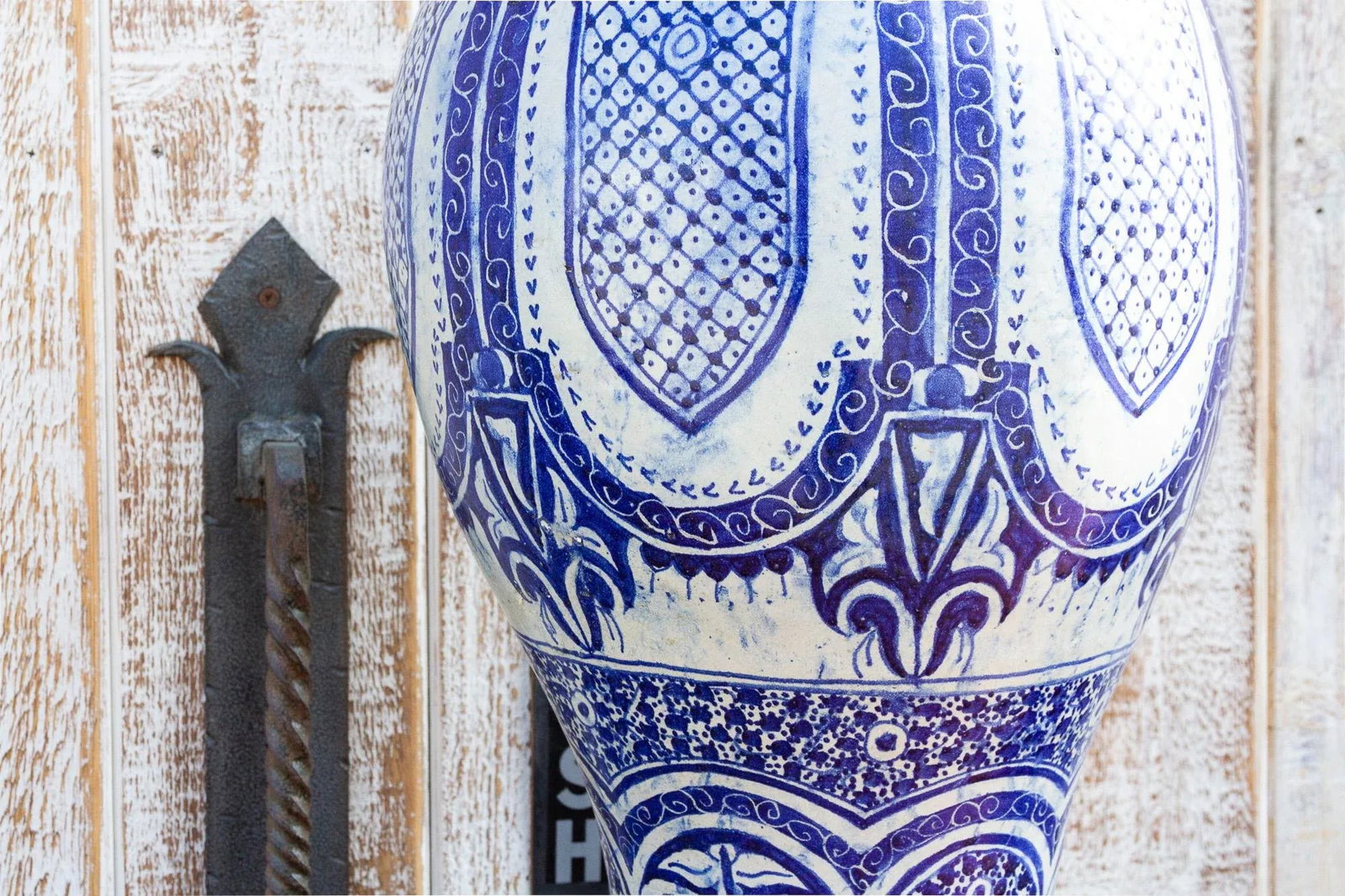 Vintage Blue & White Moroccan Jar With Lid - 6