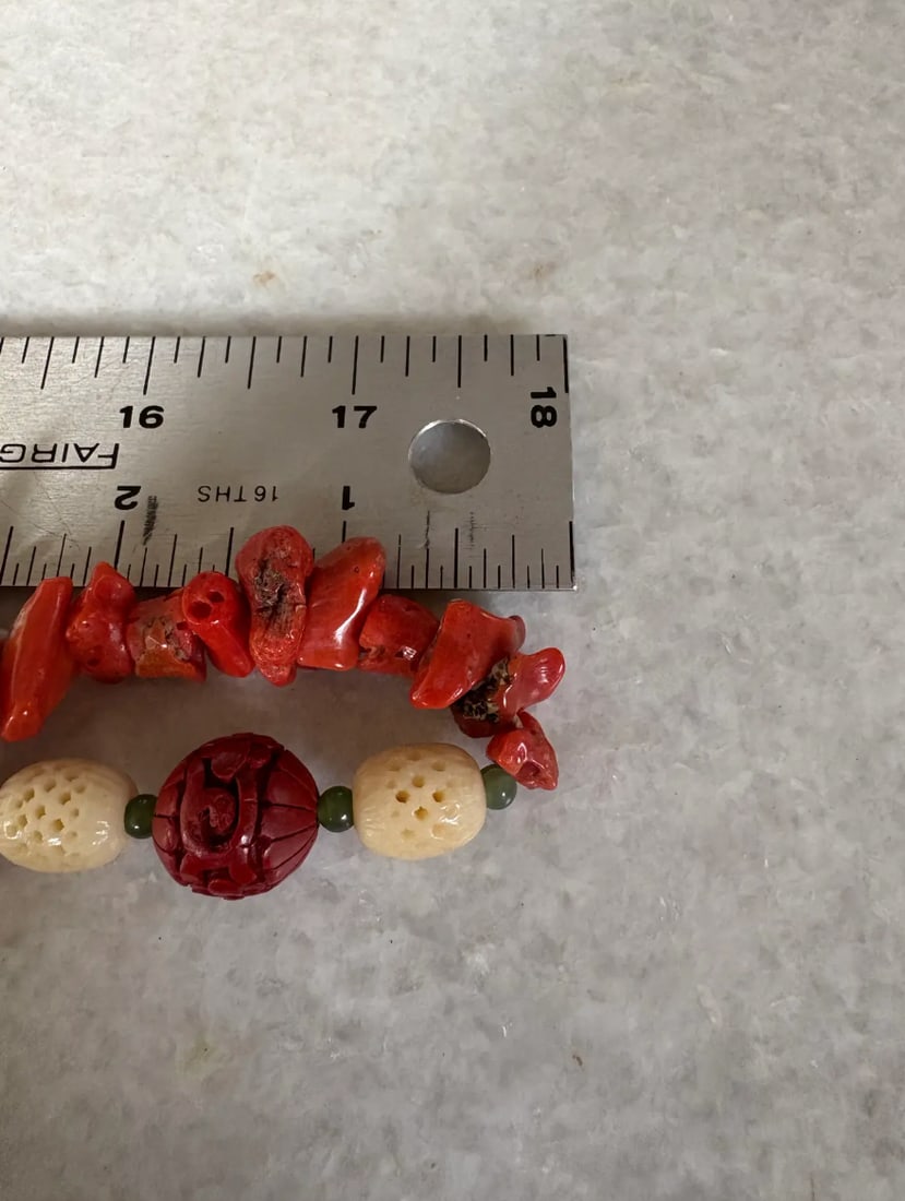 Vintage Chinese Coral and Cinnabar 36" Beaded Necklace - 7