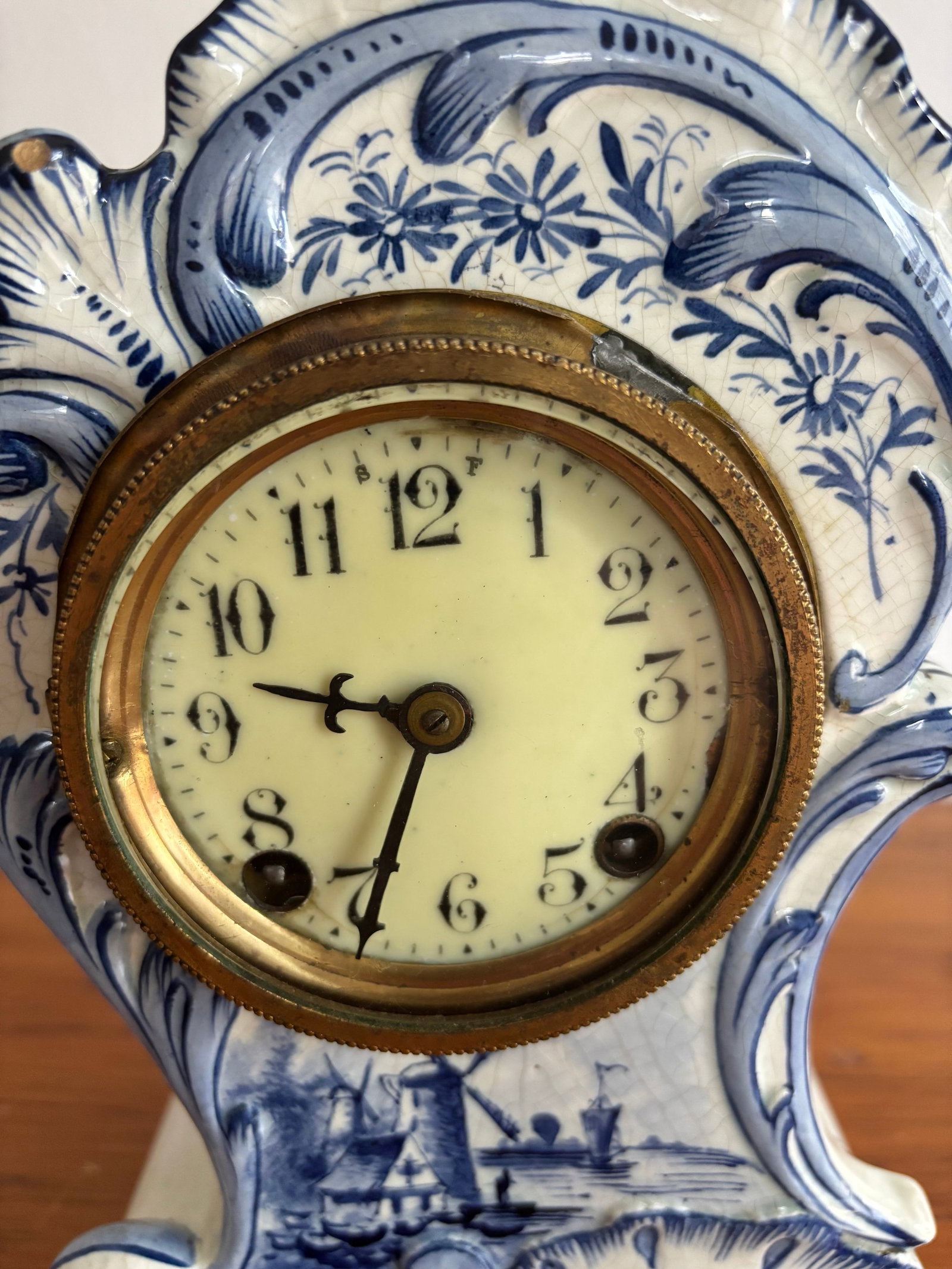 1890s French Rococo Delft Mantle Clock - 13
