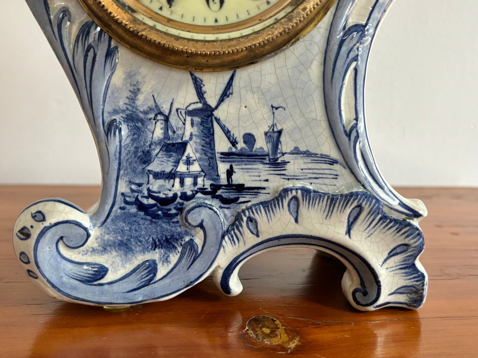 1890s French Rococo Delft Mantle Clock - 15