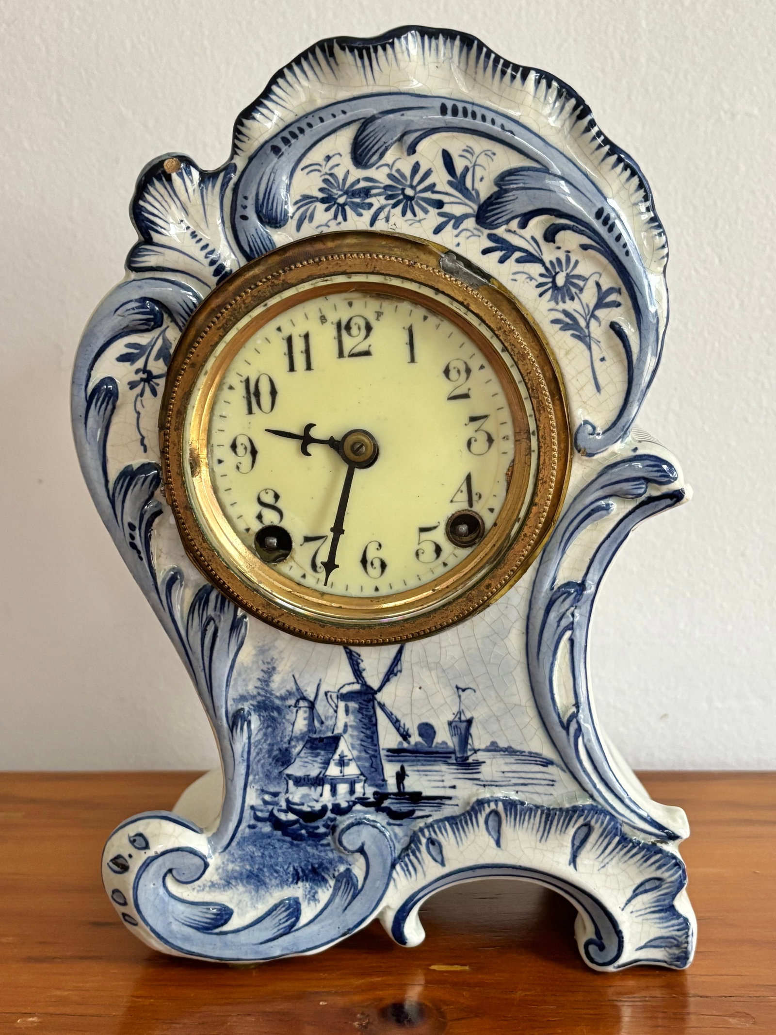 1890s French Rococo Delft Mantle Clock - 16