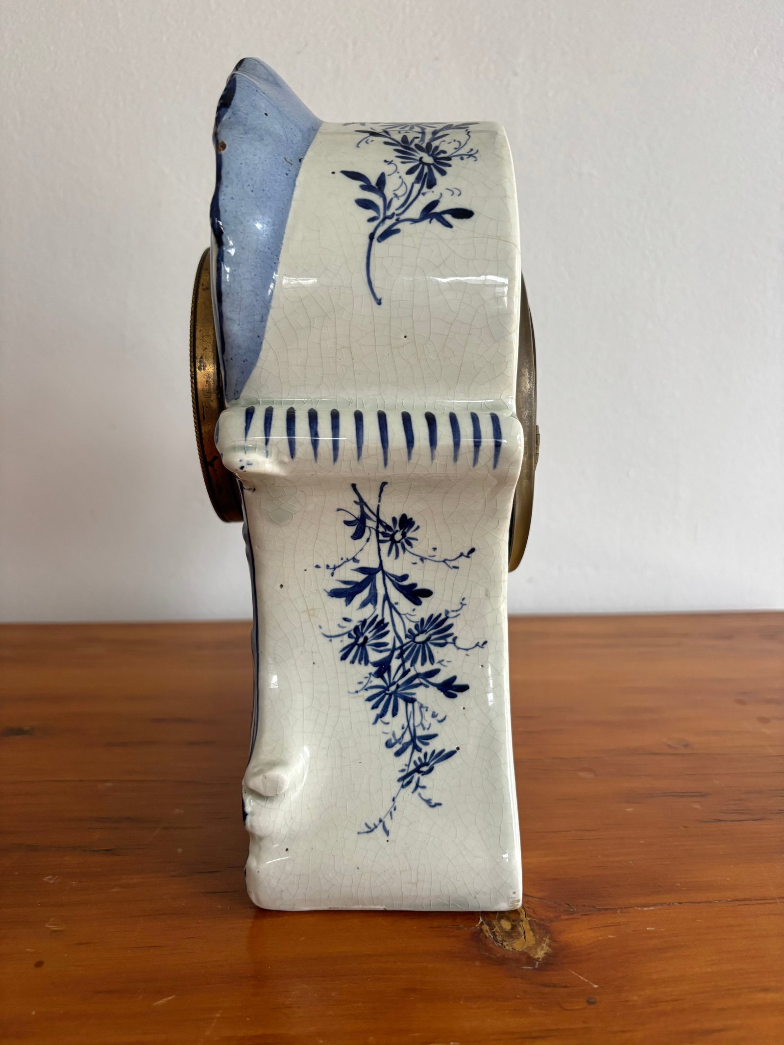1890s French Rococo Delft Mantle Clock - 5