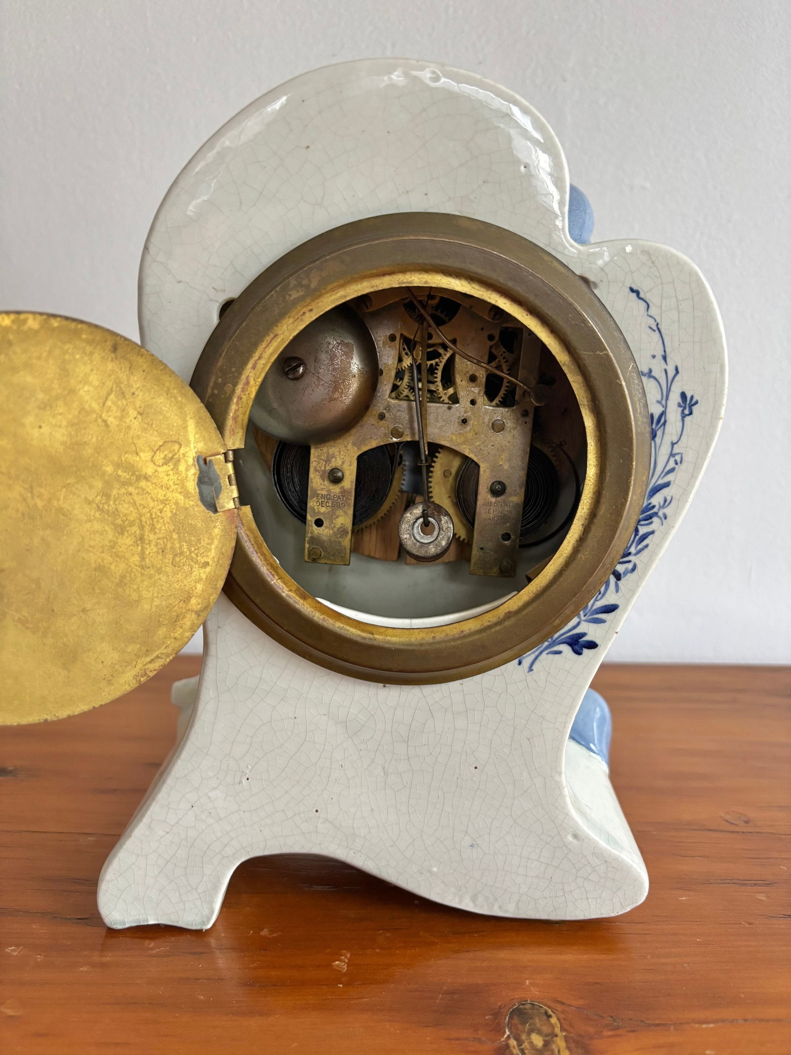 1890s French Rococo Delft Mantle Clock - 8