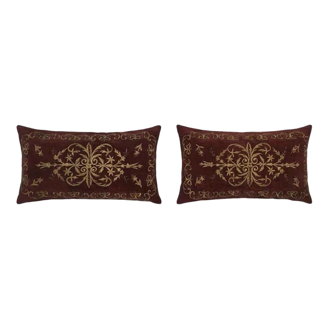 Vintage BindallÄ± Pillow Cover, Set of Two: This pillow cover is crafted from an authentic Anatolian textile dating back to the early 1900s, sourced from Turkey. 16'' x 28'' (40 x 70 Cm) The front features an original vintage velvet fabric
