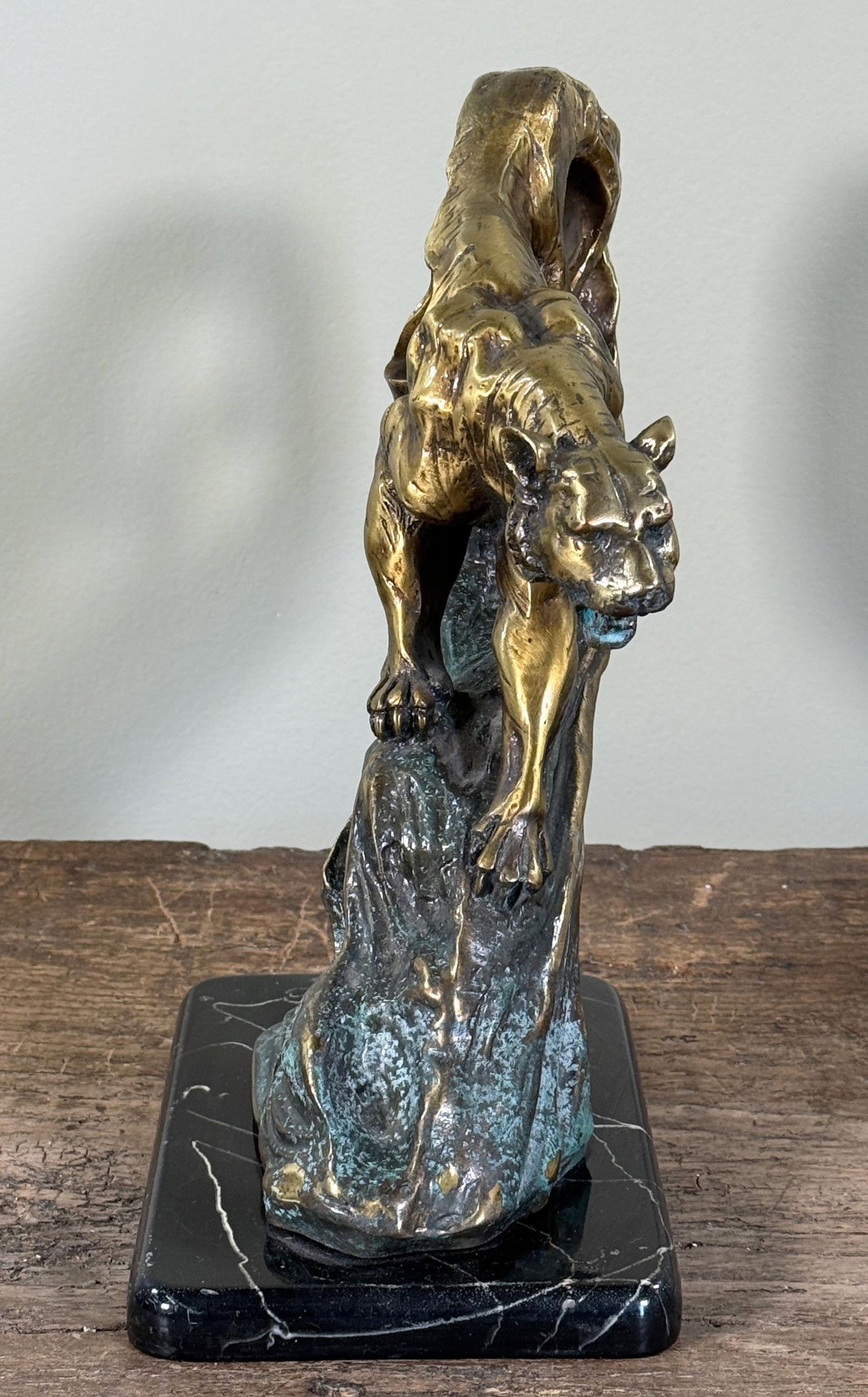Vintage Art Deco Style Bronze Tiger Sculpture on Marble Base - 10