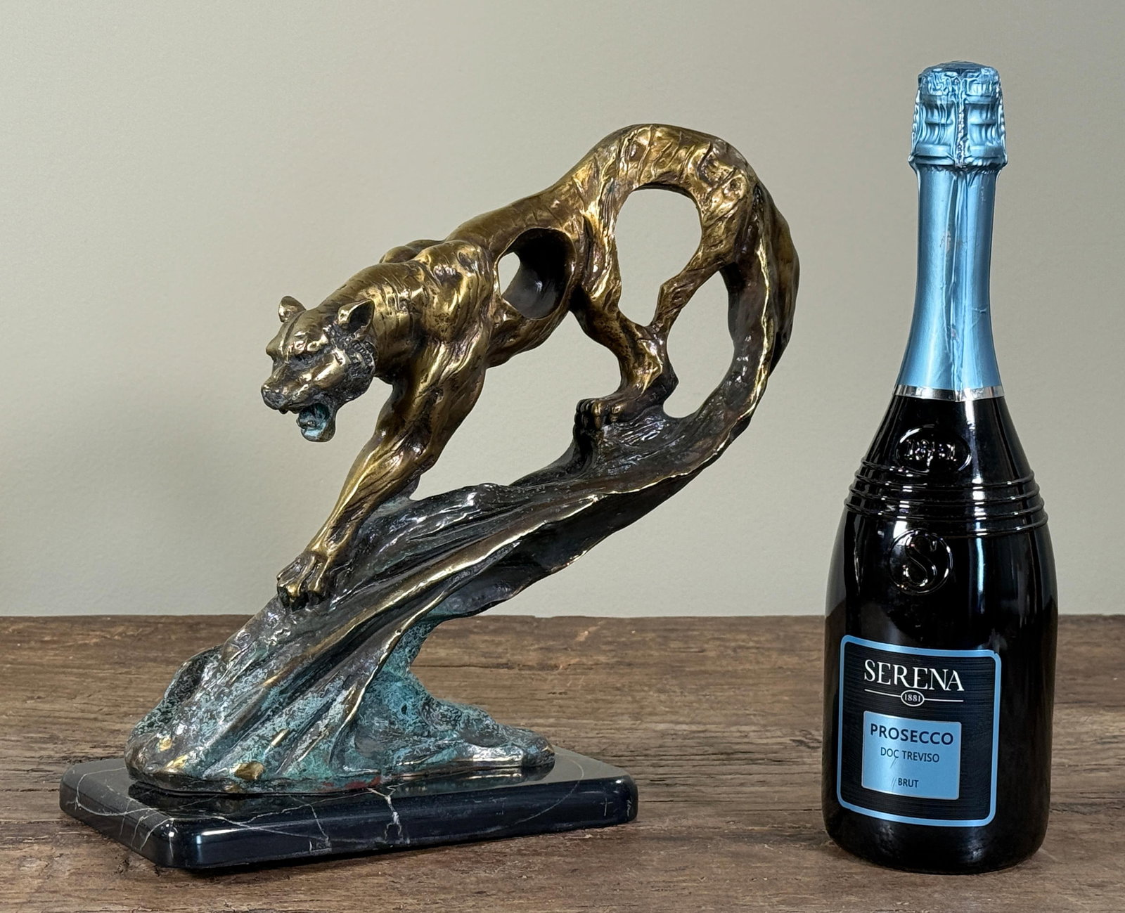 Vintage Art Deco Style Bronze Tiger Sculpture on Marble Base - 9