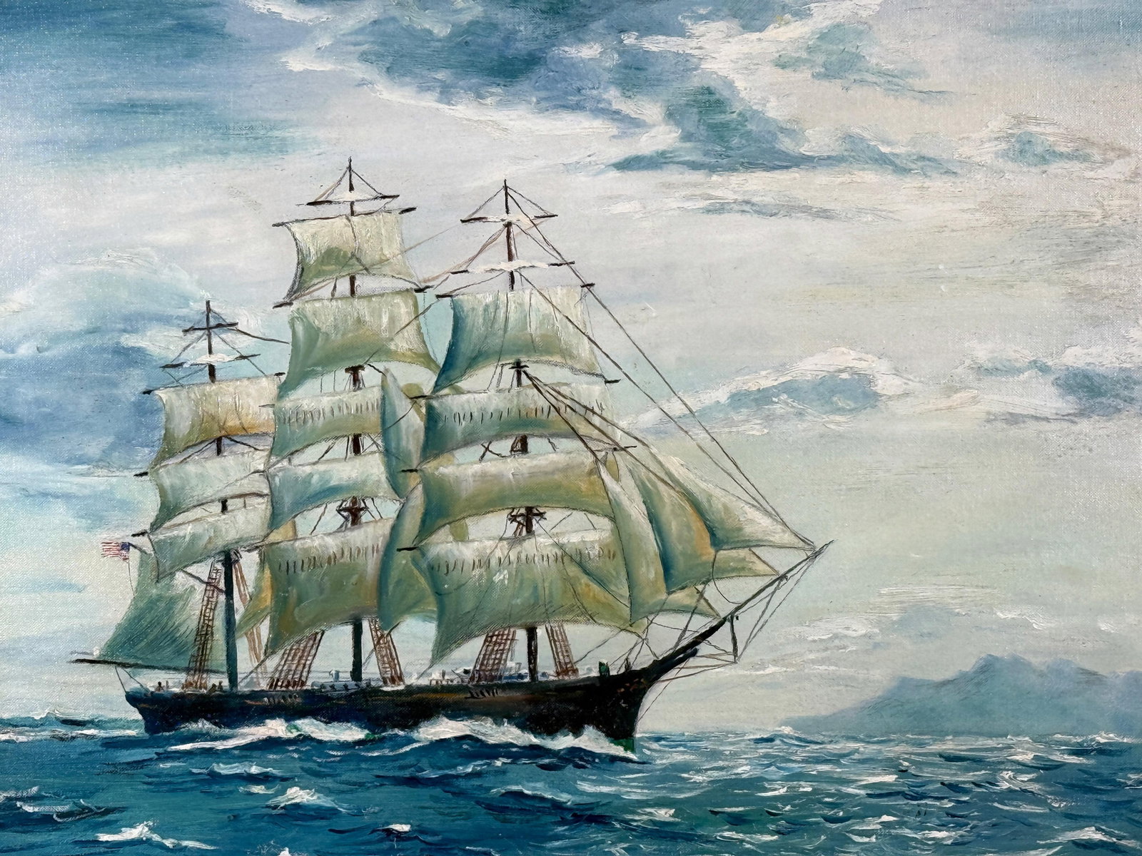 Vintage Nautical Oil Painting of Tall Ship Under Full Sail by Michael Costello of Provincetown - 2
