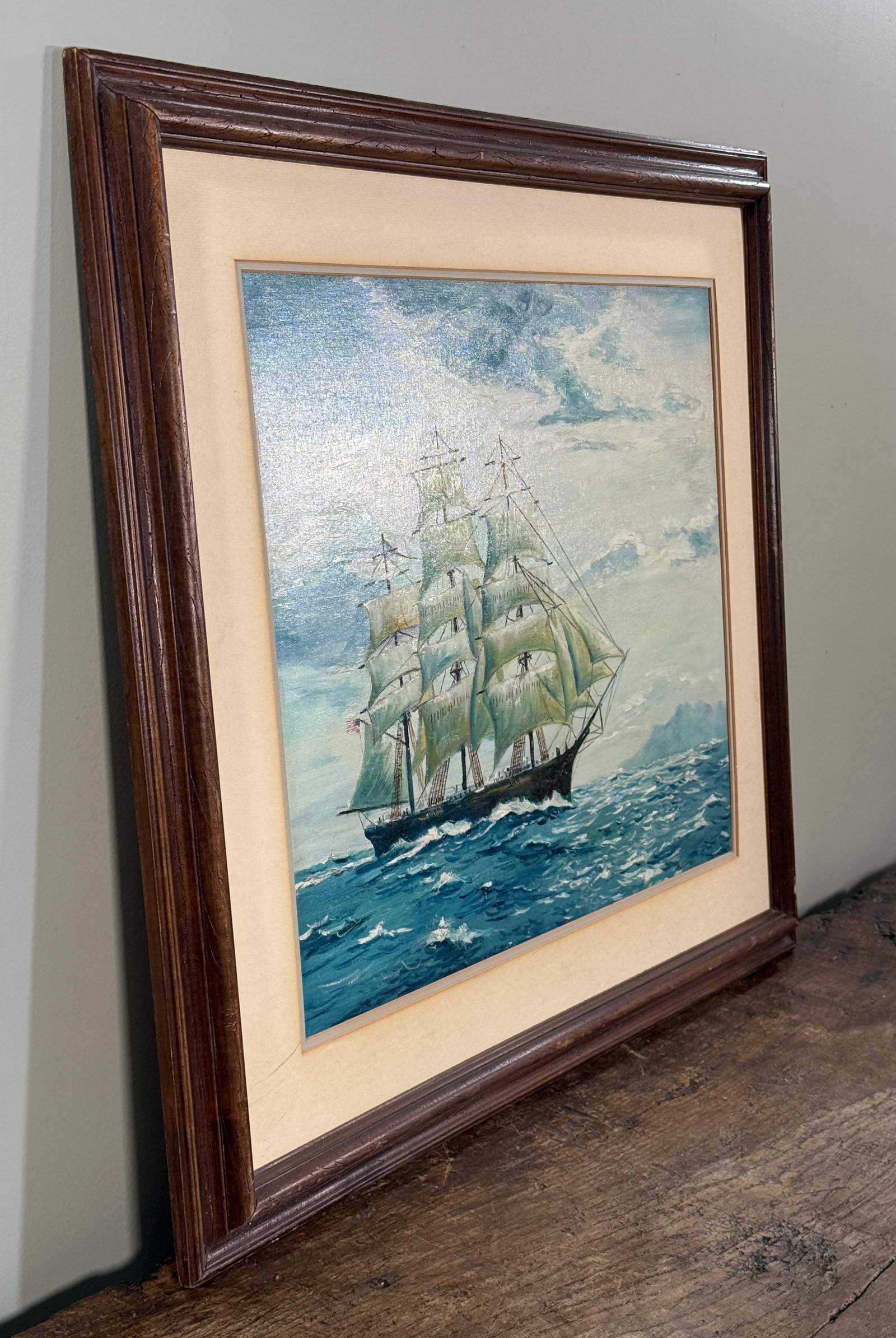 Vintage Nautical Oil Painting of Tall Ship Under Full Sail by Michael Costello of Provincetown - 3