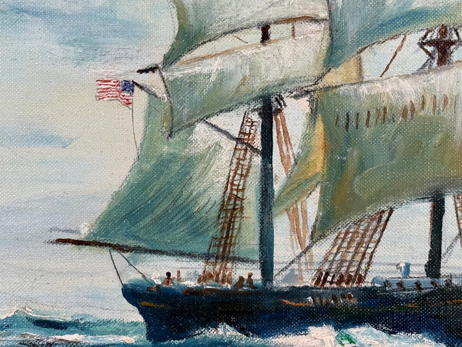 Vintage Nautical Oil Painting of Tall Ship Under Full Sail by Michael Costello of Provincetown - 4