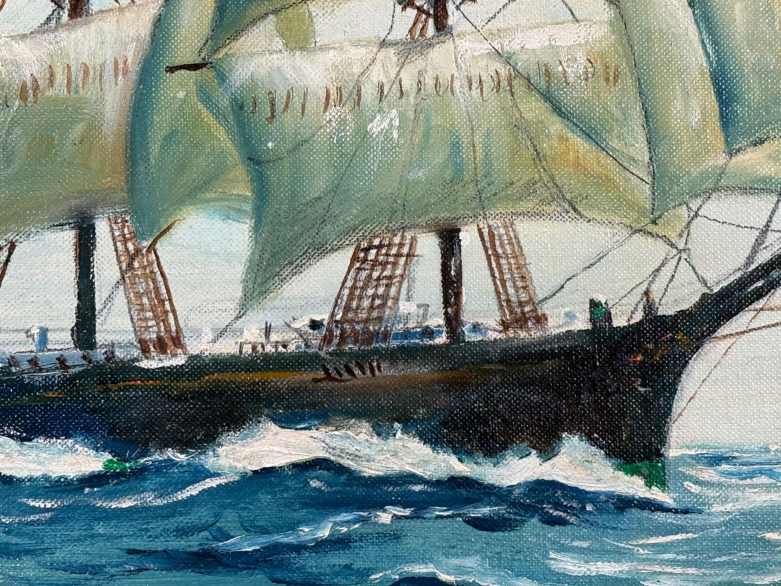 Vintage Nautical Oil Painting of Tall Ship Under Full Sail by Michael Costello of Provincetown - 5