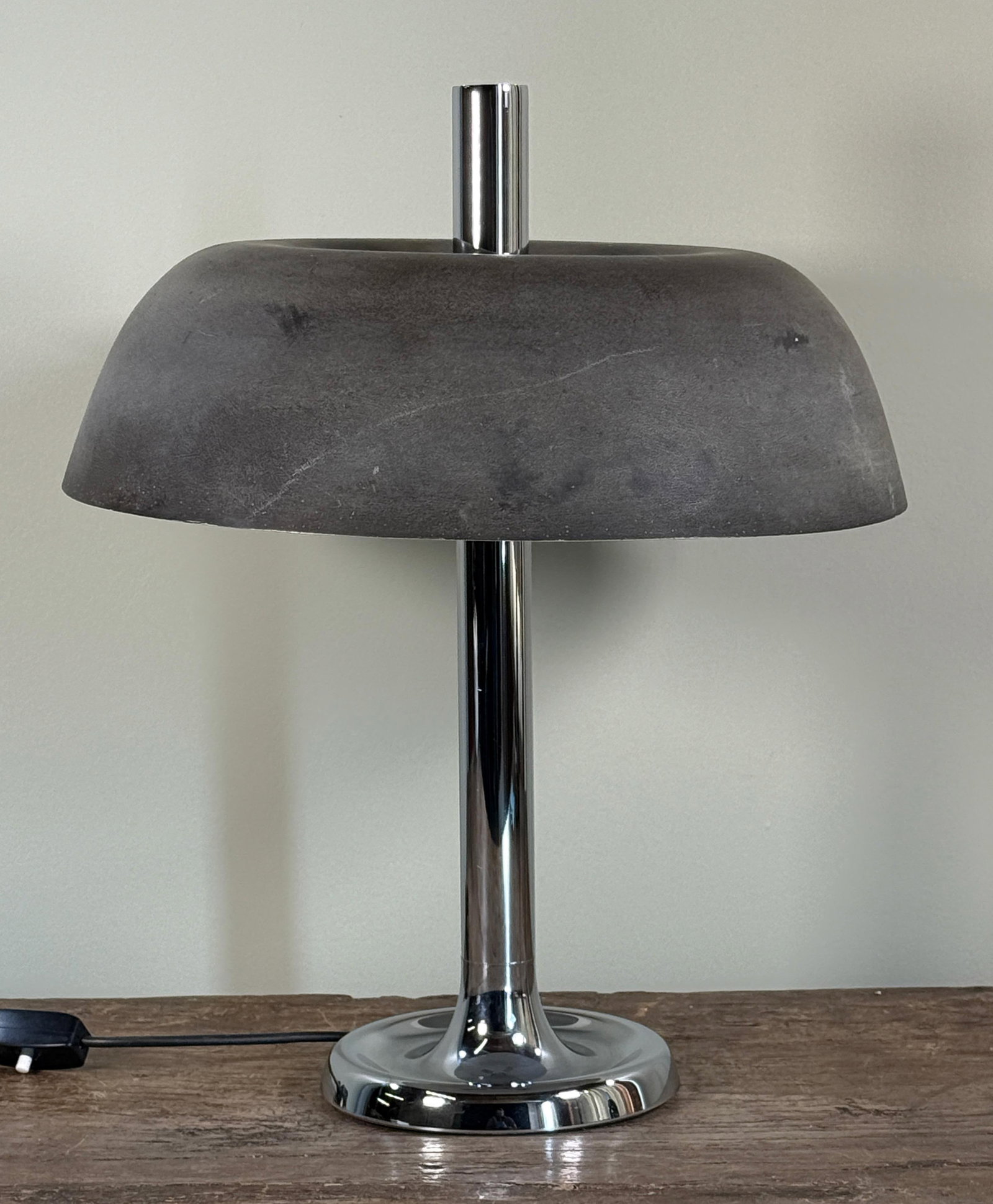 Vintage Mid Century Modern Egon Hillebrand Chrome Table Lamp With Sculptural Gray Shade, c.1970's - 2