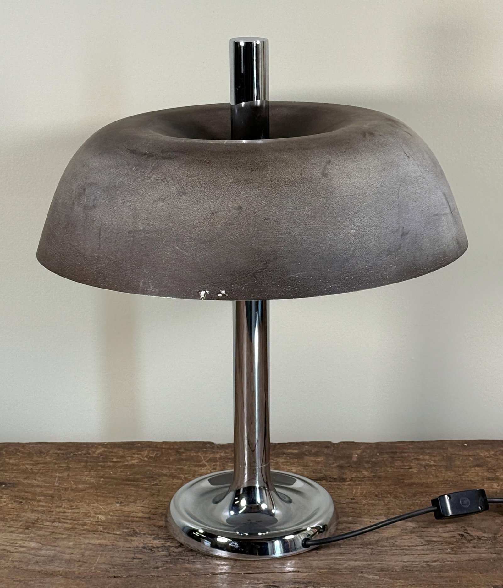 Vintage Mid Century Modern Egon Hillebrand Chrome Table Lamp With Sculptural Gray Shade, c.1970's - 4