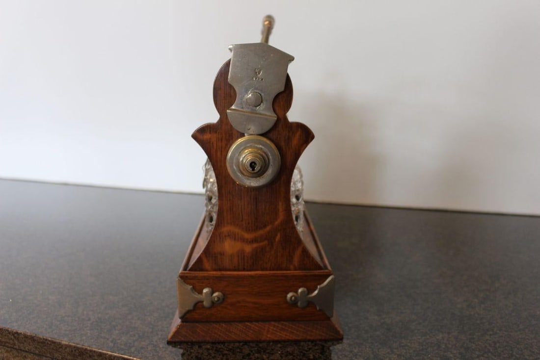 Antique English Oak Tantalus With Three Cut Crystal Decanters, C. Late 1800s - 3