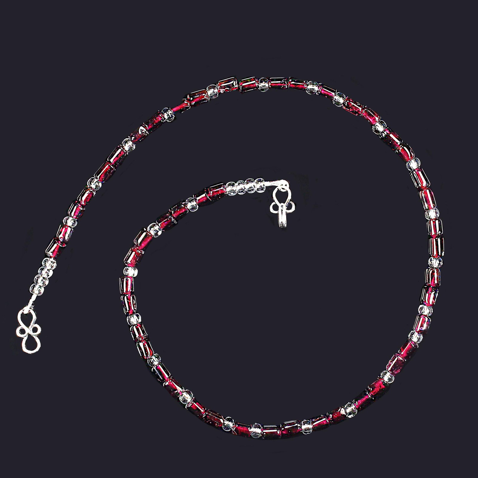 Ajd 18 Inch Rhodolite Garnet and Silver Czech Crystal Collar January Birthstone - 2