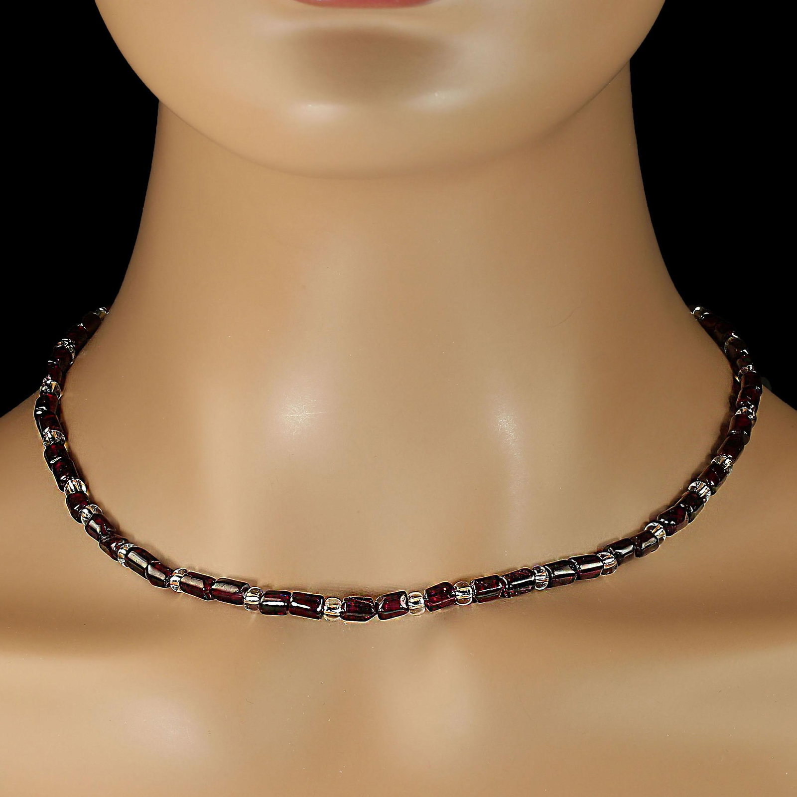Ajd 18 Inch Rhodolite Garnet and Silver Czech Crystal Collar January Birthstone - 3