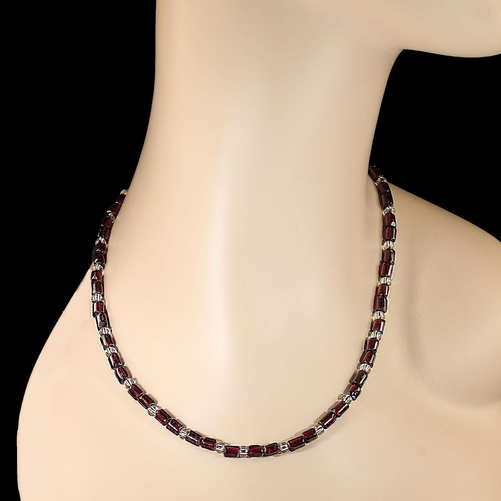 Ajd 18 Inch Rhodolite Garnet and Silver Czech Crystal Collar January Birthstone - 4