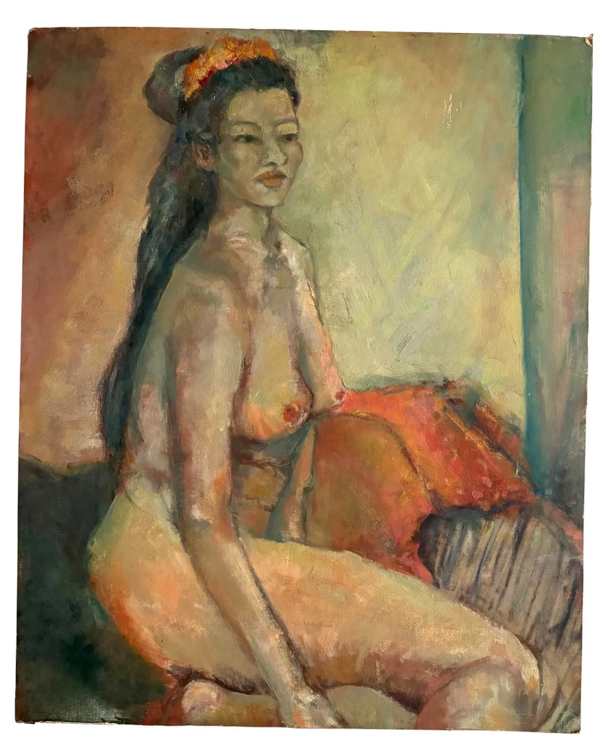 Early 20th Century Nude Women Figure Oil Painting on Canvas - Mounted on Board - 3