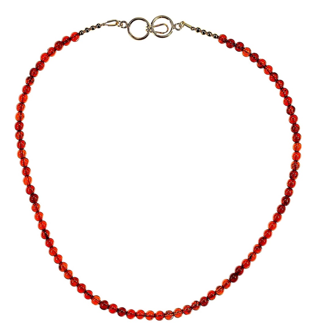 Ajd 18 Inch Hessonite Garnet Necklace Smooth 5 MM Round January Birthstone: This elegant 18"‘inch Hessonite Garnet necklace radiates a warm, glowing beauty that makes it a standout piece for any jewelry lover. Featuring 5 mm highly polished, smooth round beads, the