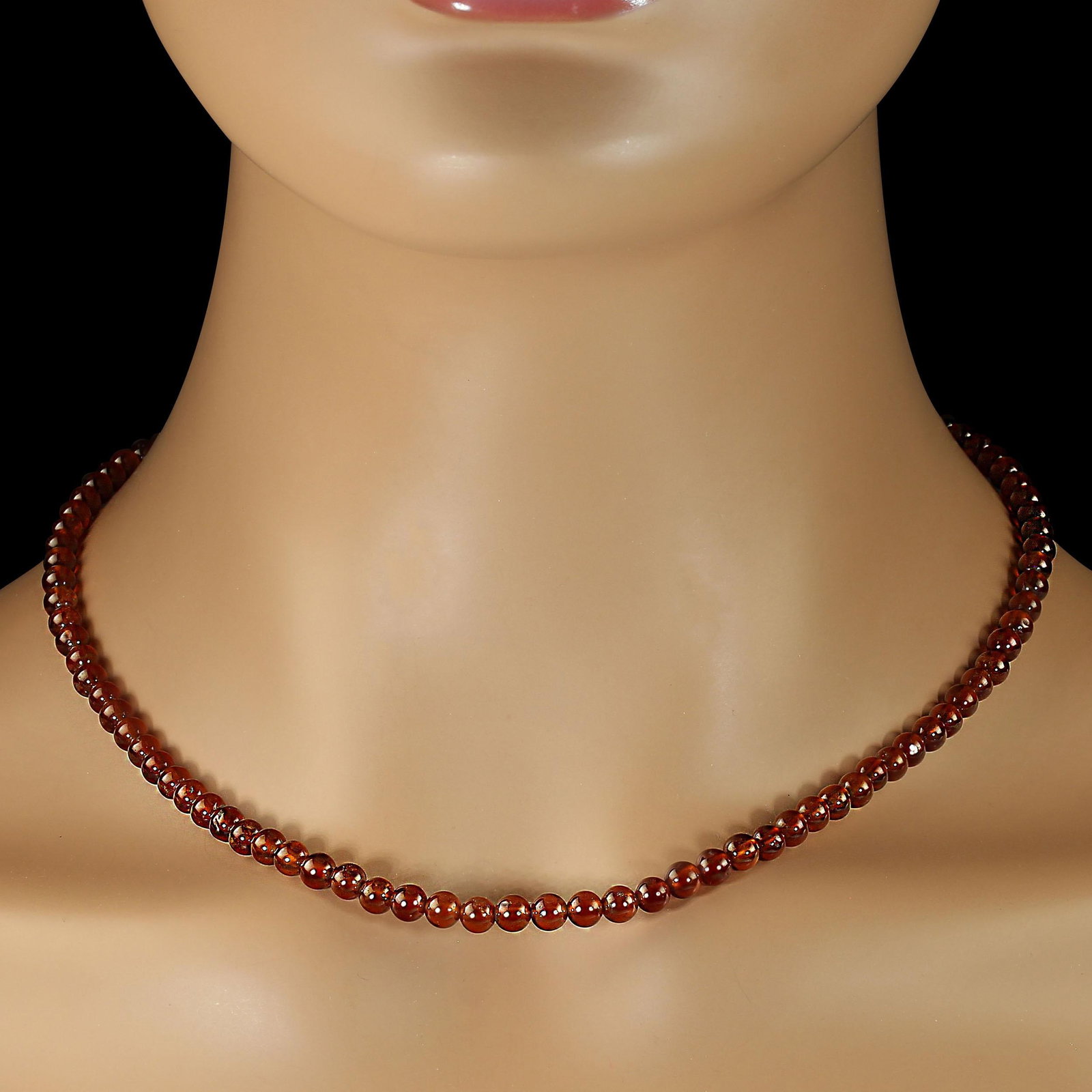 Ajd 18 Inch Hessonite Garnet Necklace Smooth 5 MM Round January Birthstone - 2