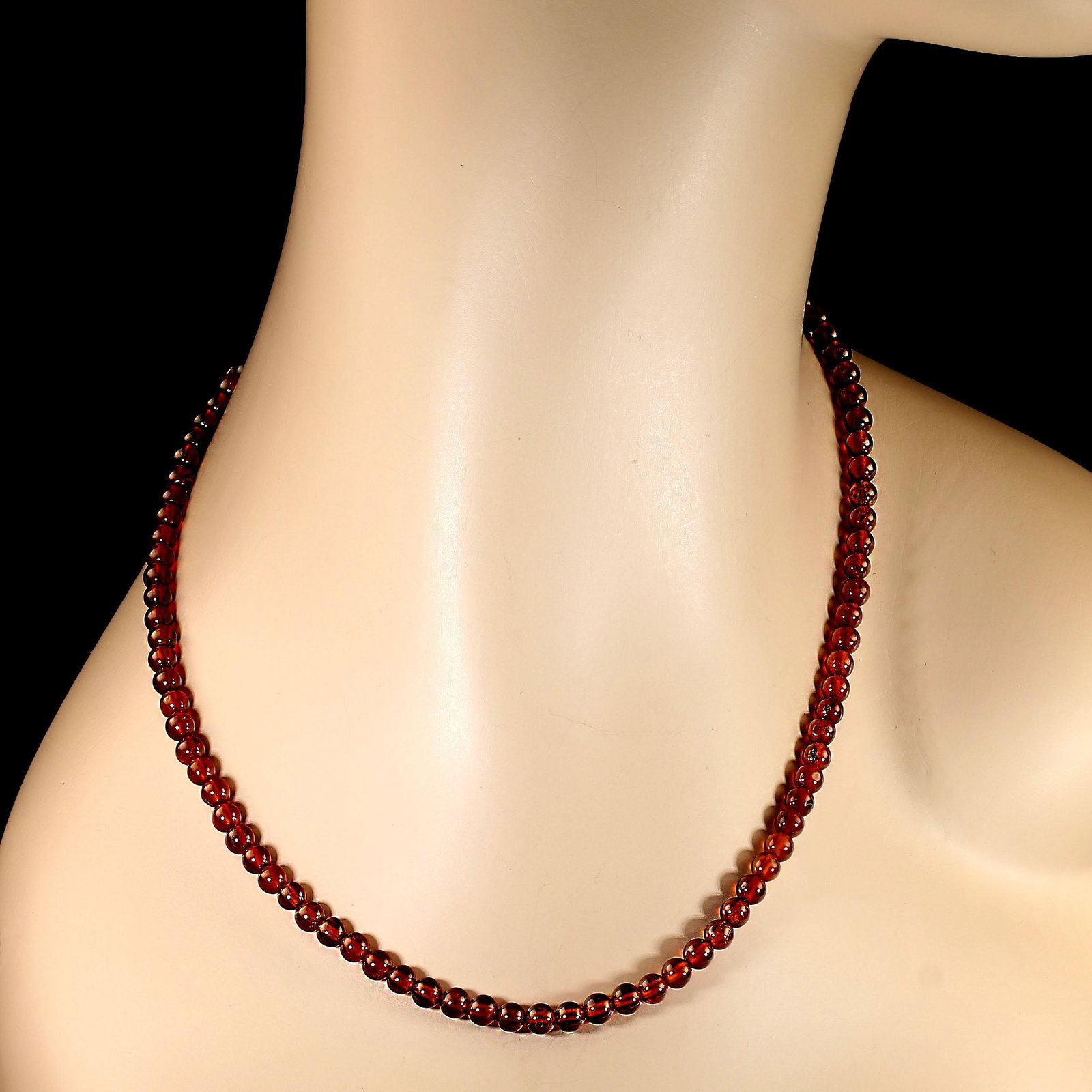 Ajd 18 Inch Hessonite Garnet Necklace Smooth 5 MM Round January Birthstone - 3
