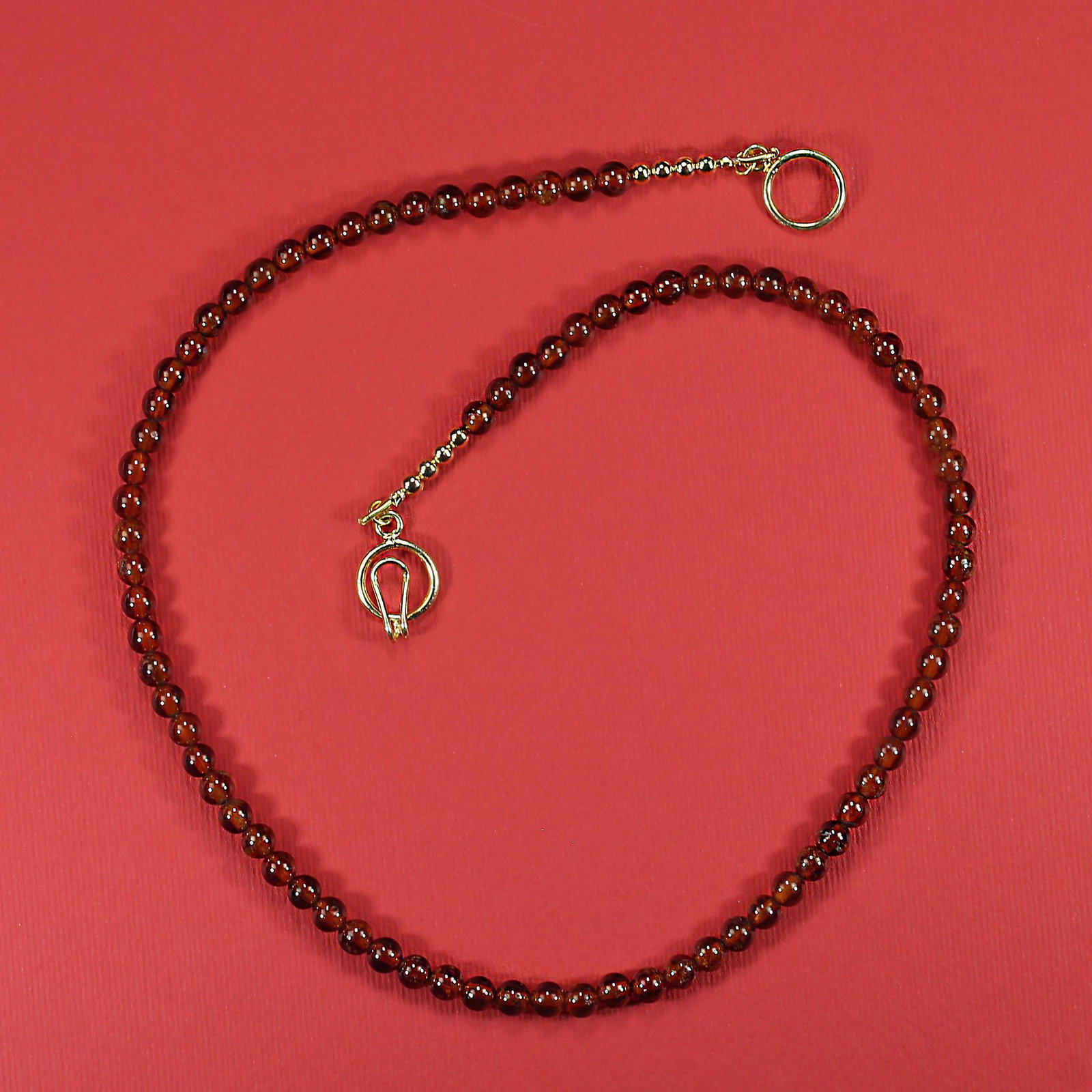 Ajd 18 Inch Hessonite Garnet Necklace Smooth 5 MM Round January Birthstone - 4