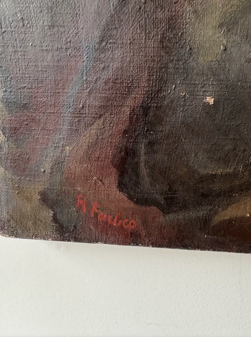 Antique Early 20th Century Oil on Canvas Portrait Painting - Signed - 4
