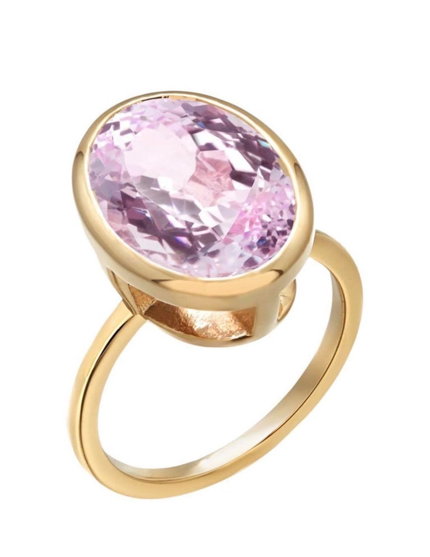 14k Yellow Gold Bezel Set Kunzite Solitaire Ring Weighing 8.56 Carats, Size 6 - 5