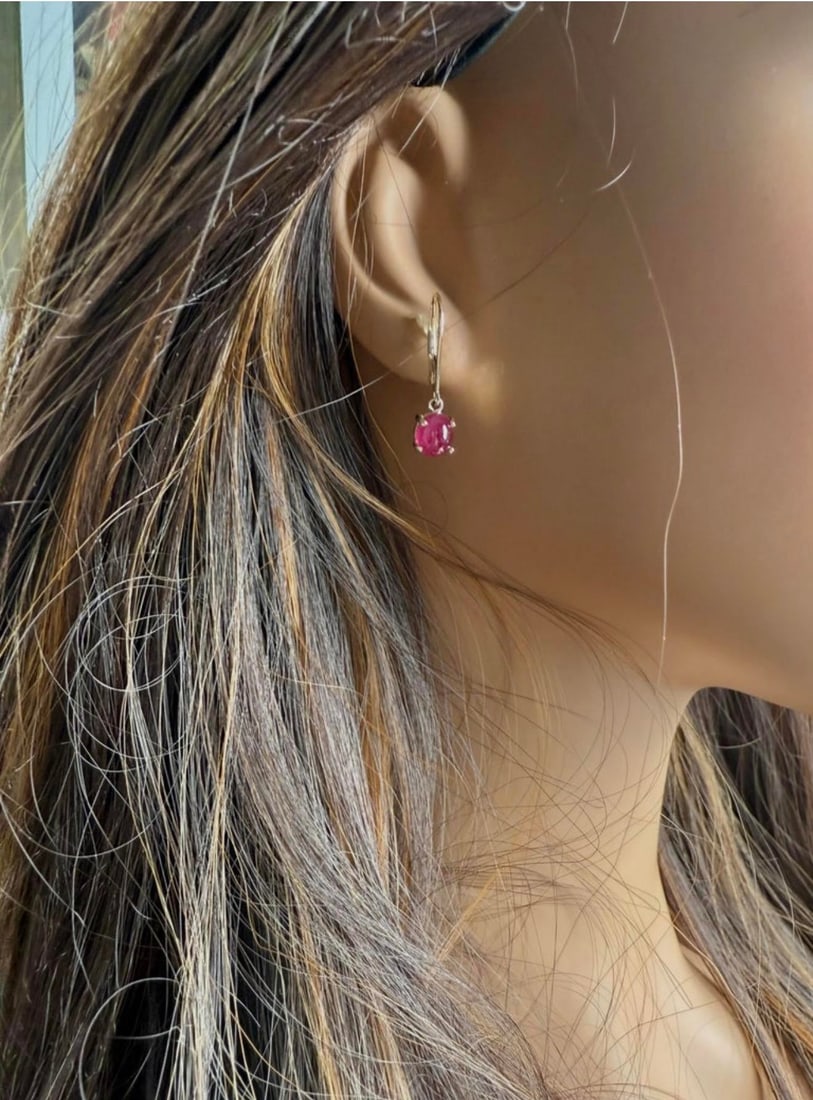 14k Yellow Gold Lever Back Earrings With Matched Cabochon Rubies 2.50 Carats, A Pair - 3