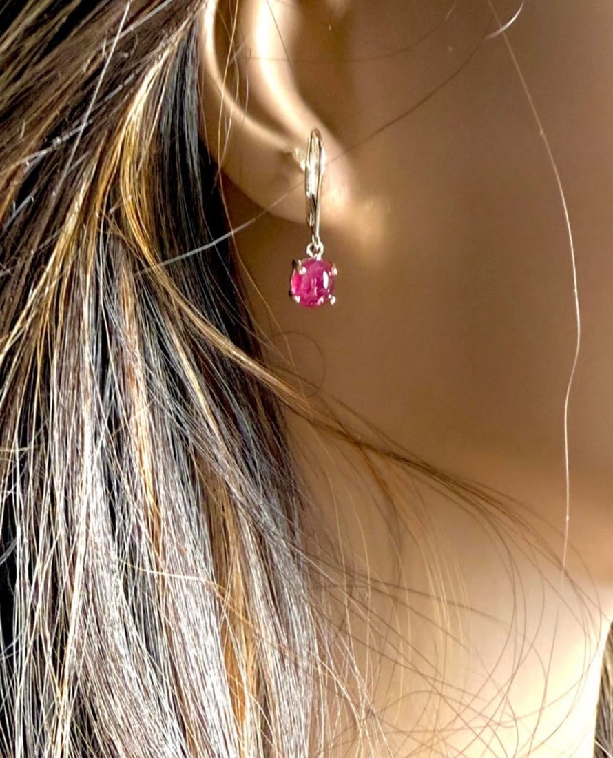 14k Yellow Gold Lever Back Earrings With Matched Cabochon Rubies 2.50 Carats, A Pair - 6