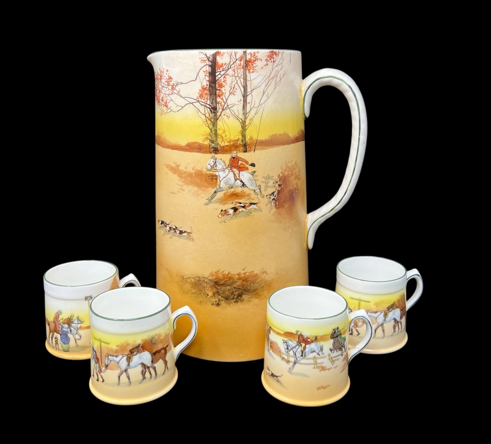 Antique Royal Dalton Hand Painted Hunting Scene Chocolate Set 14-PCS Circa 1905 Poet Core - 8