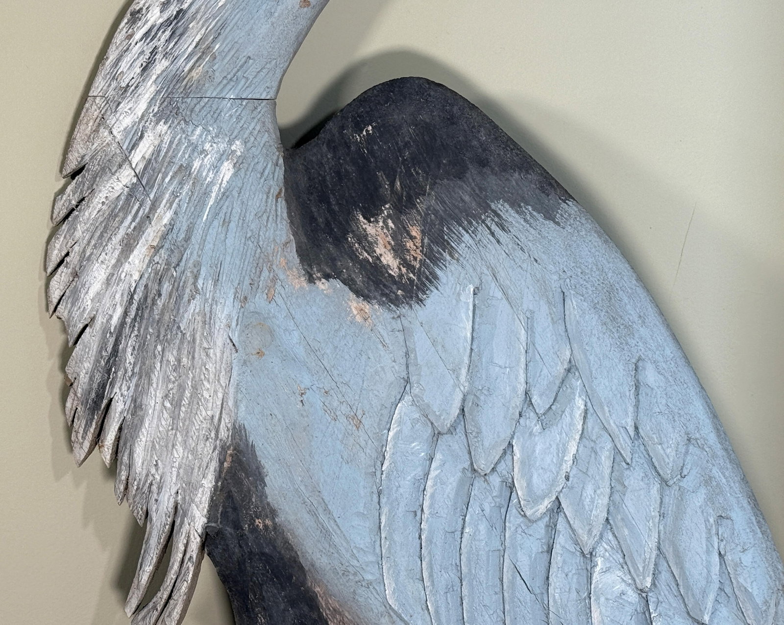 Monumental Folk Art Hand Carved & Painted Wood Blue Heron Garden Sculpture - 10