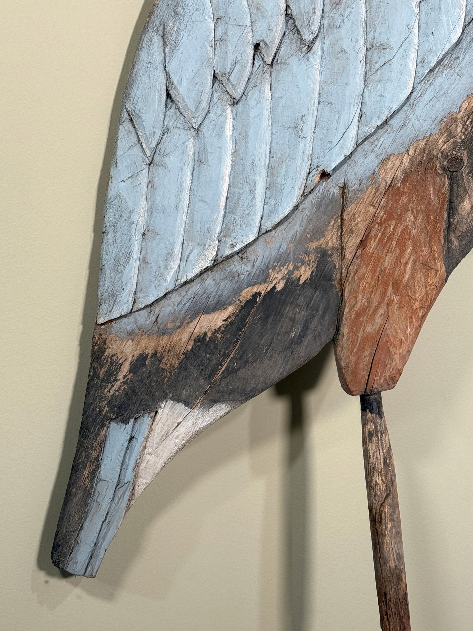 Monumental Folk Art Hand Carved & Painted Wood Blue Heron Garden Sculpture - 11