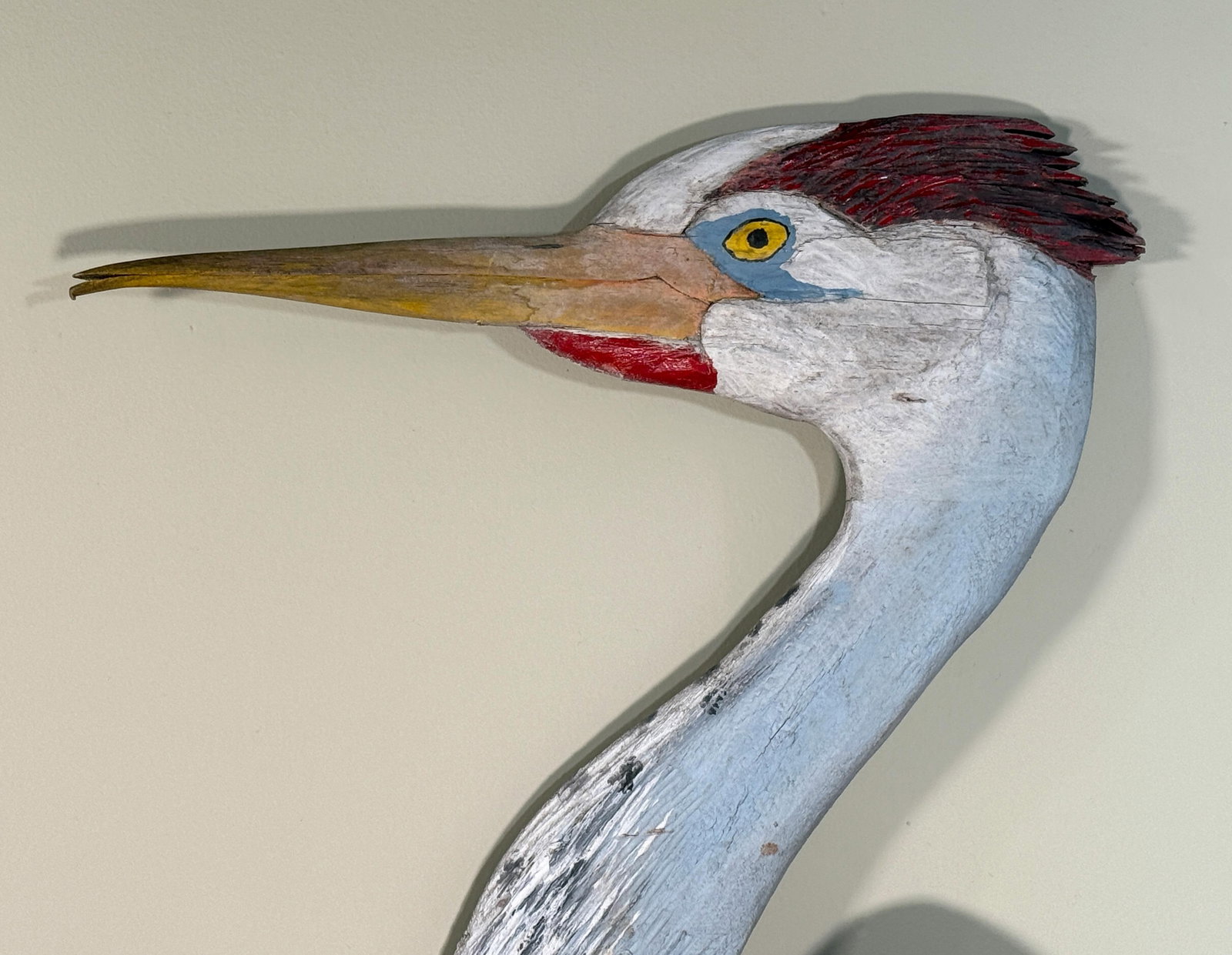 Monumental Folk Art Hand Carved & Painted Wood Blue Heron Garden Sculpture - 2