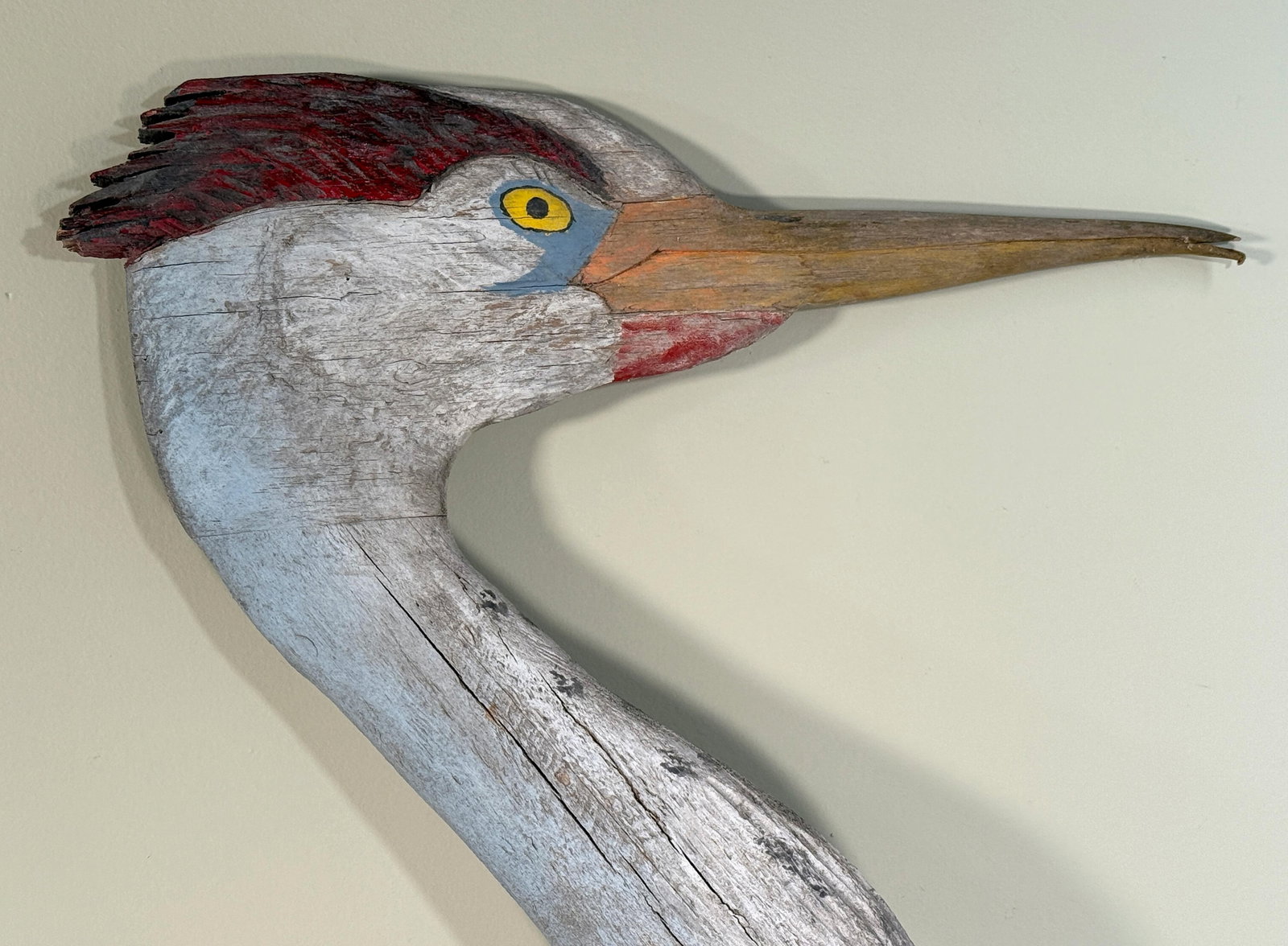 Monumental Folk Art Hand Carved & Painted Wood Blue Heron Garden Sculpture - 9