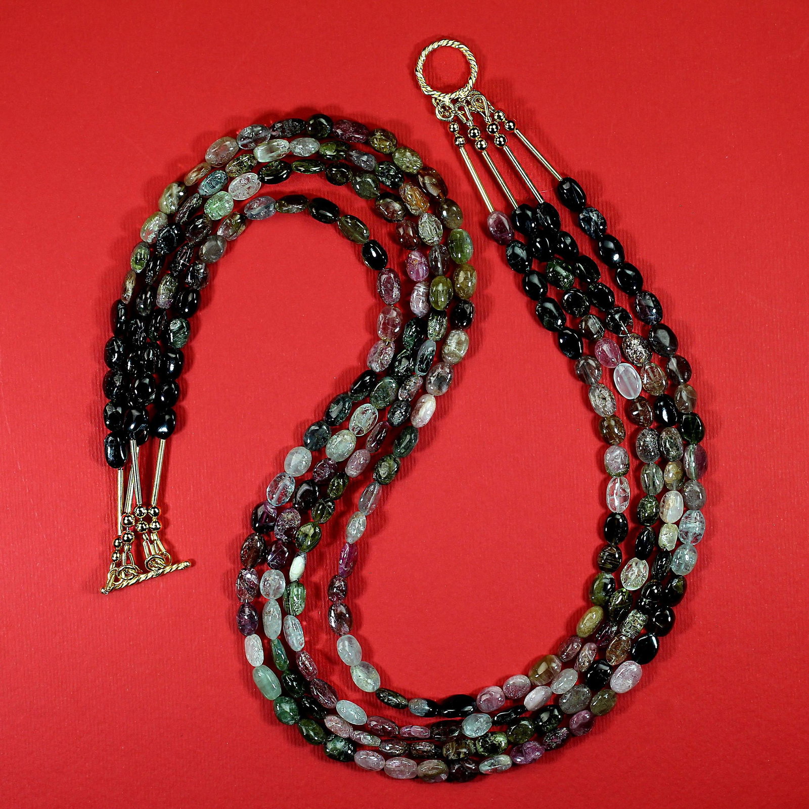 Ajd 19 Inch Four Strand Multi Color Tourmaline Nugget Necklace - 6