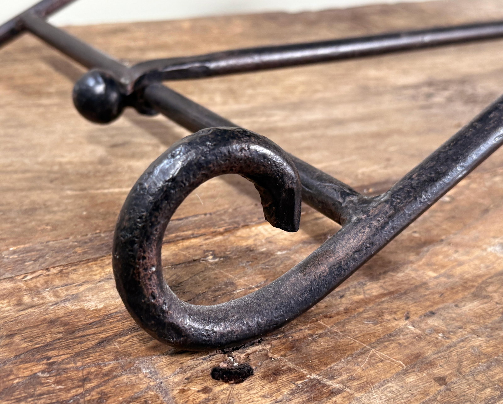 Vintage Leather and Wrought Iron Campaign Style Curved Sling Bench - 6