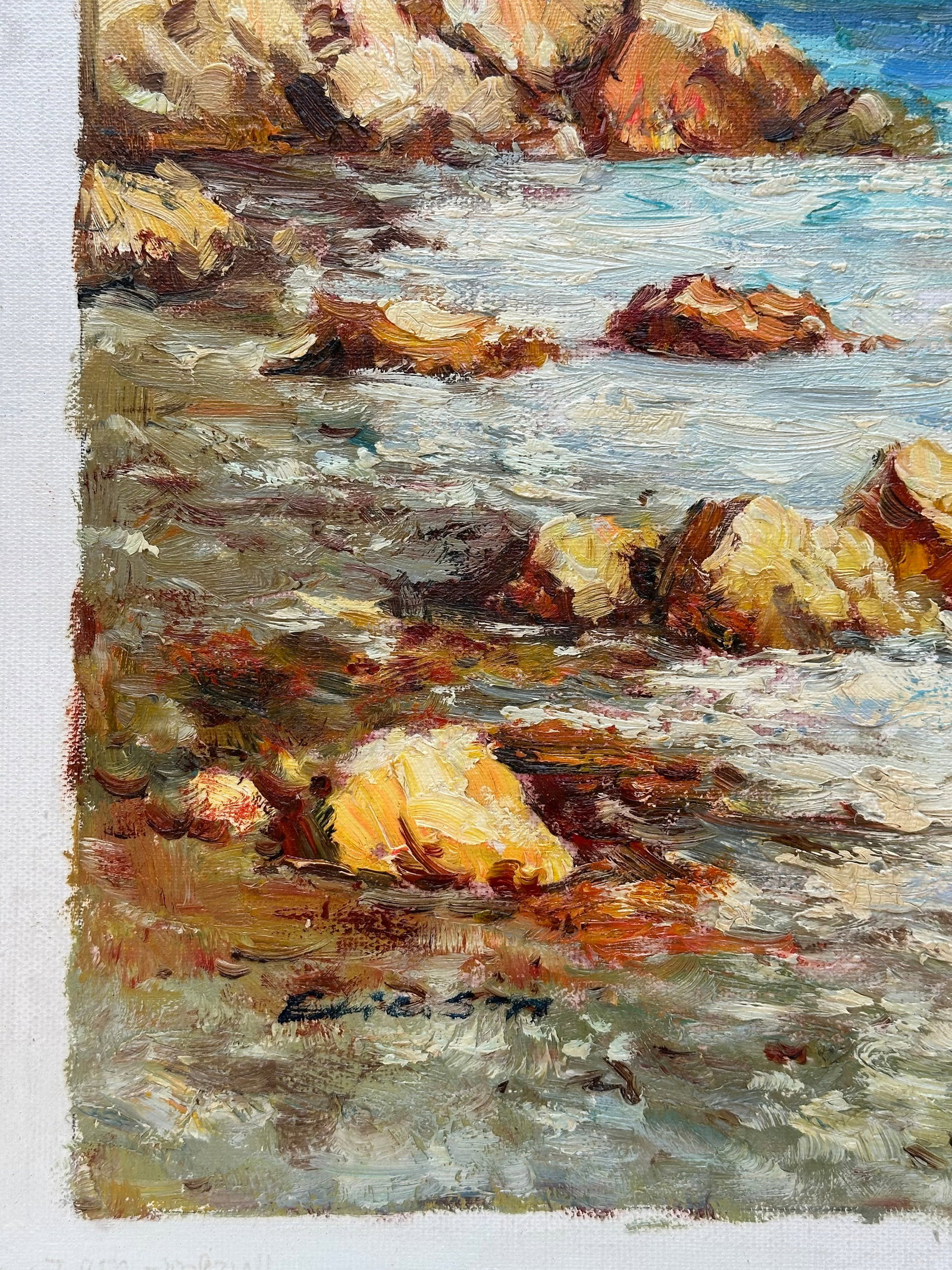 Coastal Seascape Cliffs Oil Painting on Canvas, Unstretched, by Ericson - 5
