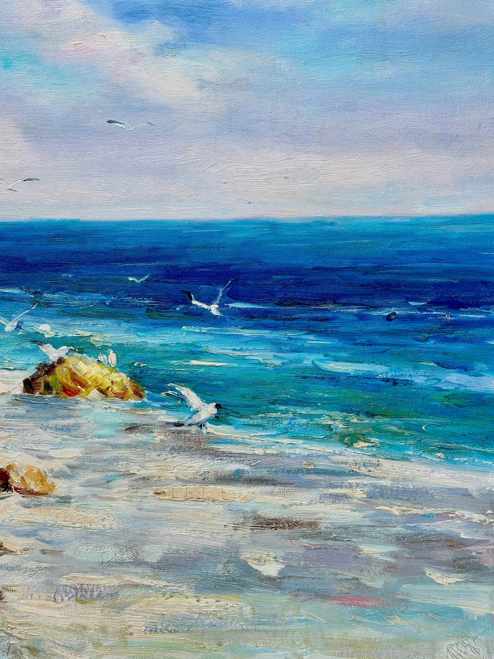 Coastal Seascape Cliffs Oil Painting on Canvas, Unstretched, by Ericson - 6