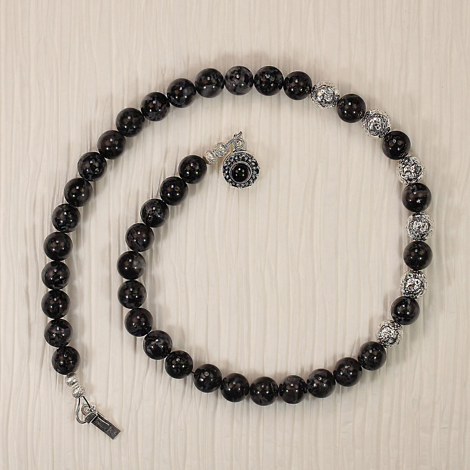 Ajd 19 Inch Unique Indigo Gabbro and Silver Washed Lava Rock Necklace - 5