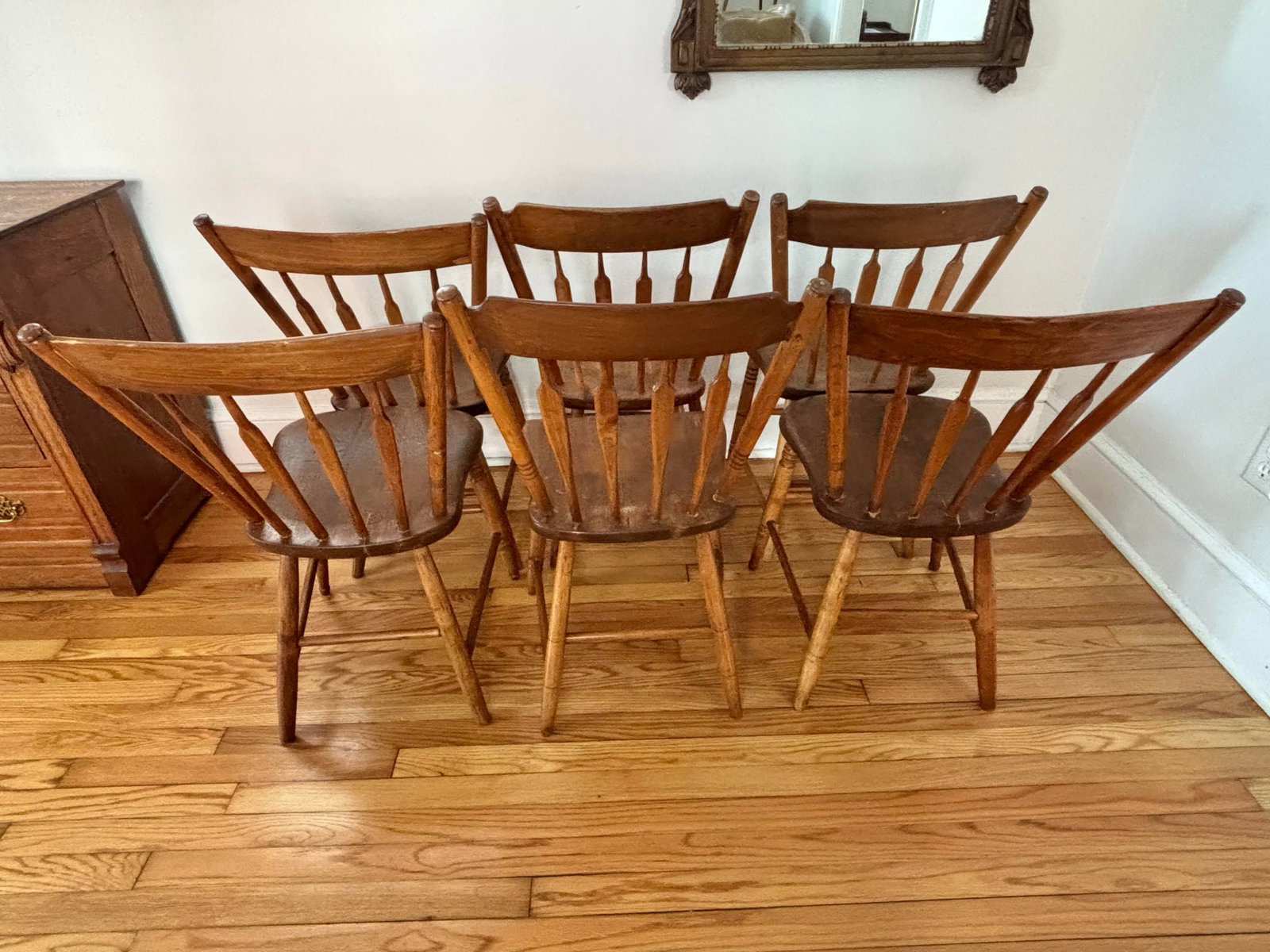 Antique Rustic Arrowback Windsor Dining Chairs Single Plank - A Set of Six - 10