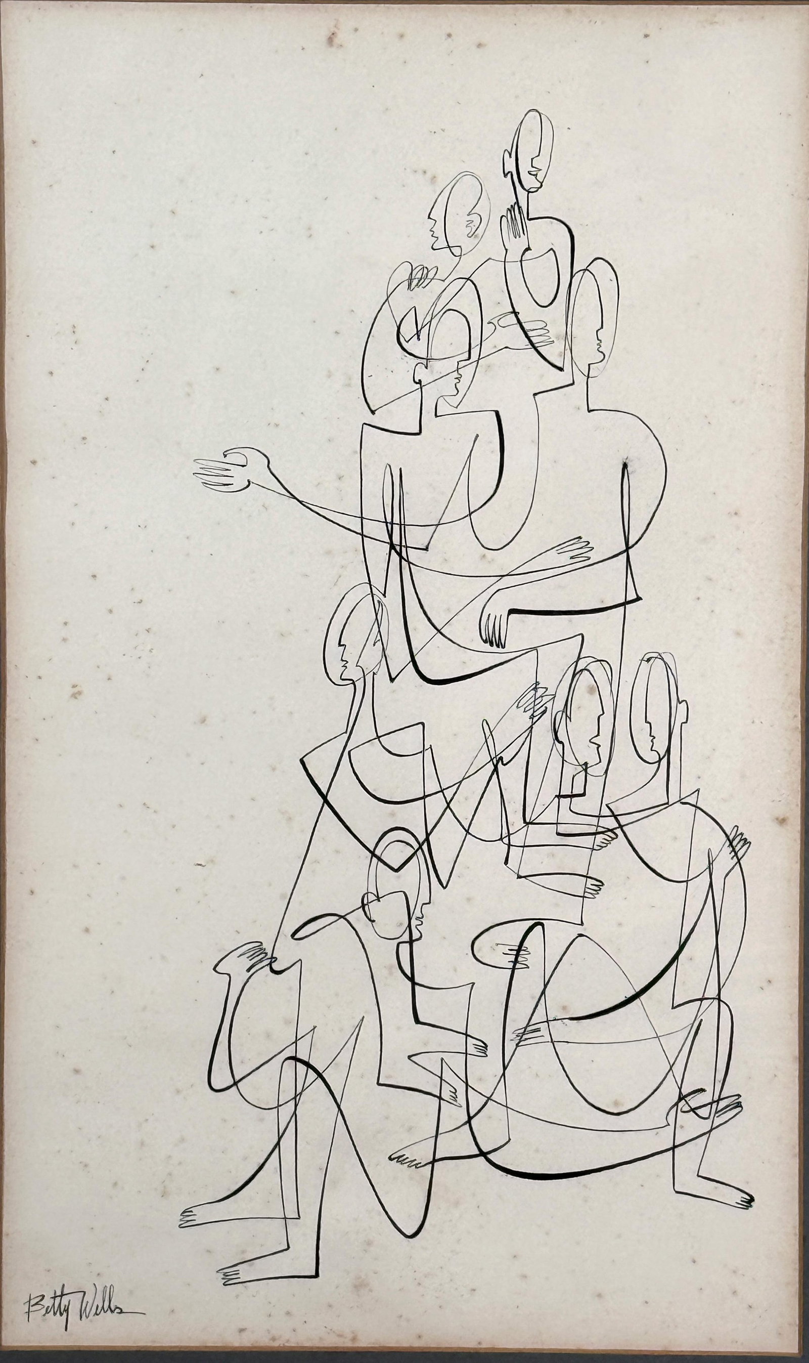 Modernist Figurative Pen and Ink Drawing Corporate Structure by Betty Wells - 2