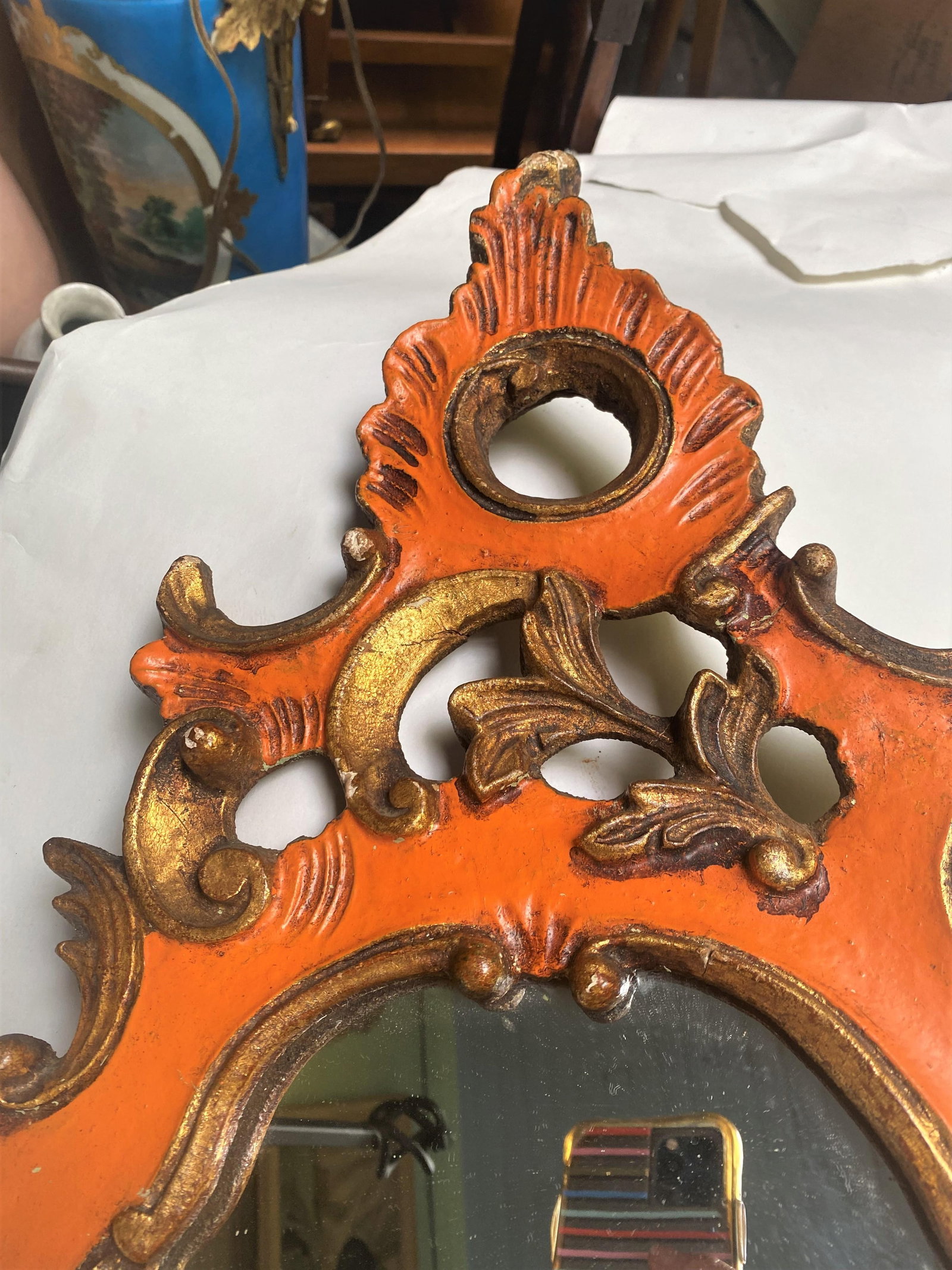 19th Century Rococo Italian Venetian Orange Gold Gilt Carved Wood Mirror - 4