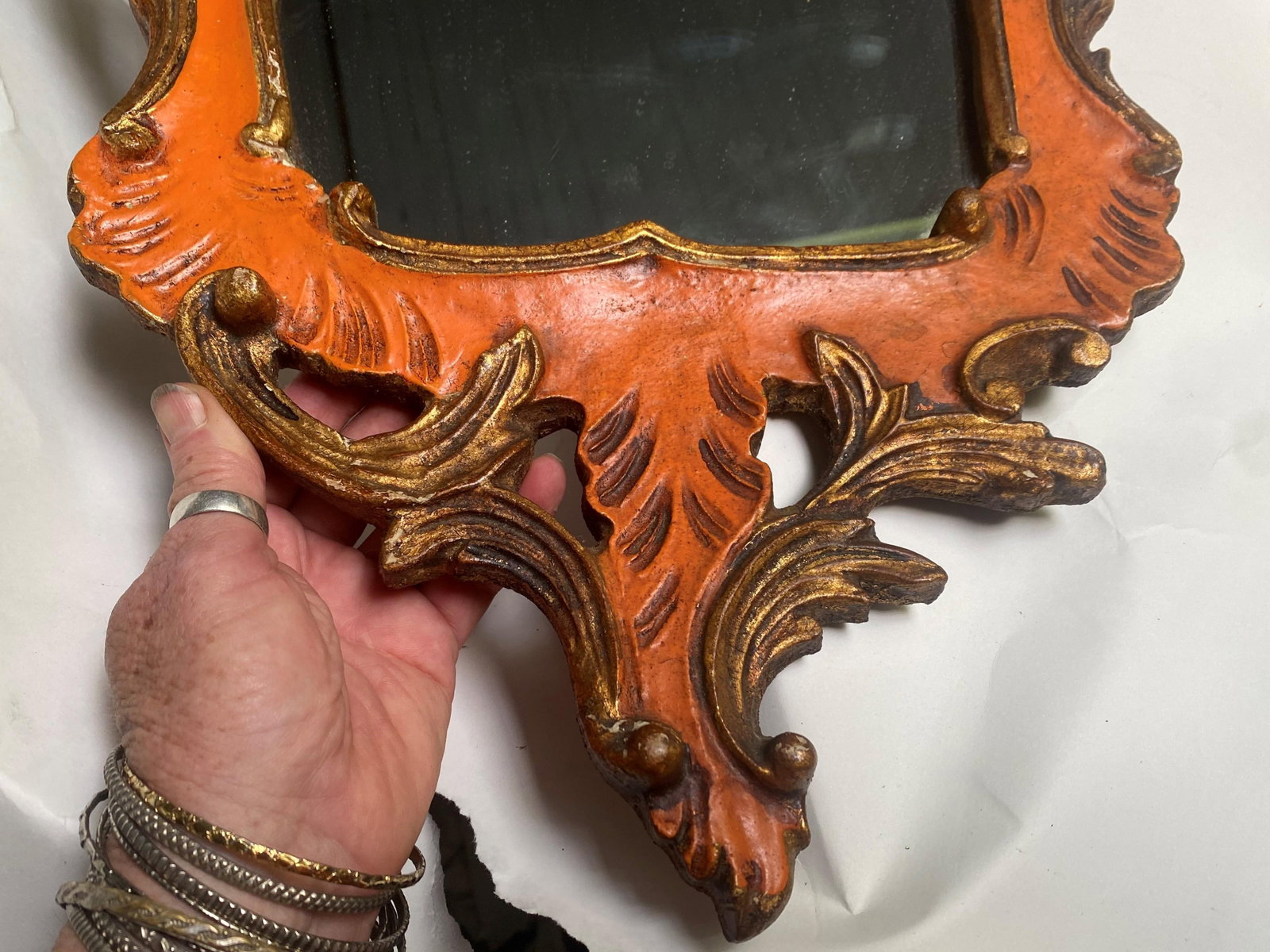 19th Century Rococo Italian Venetian Orange Gold Gilt Carved Wood Mirror - 8