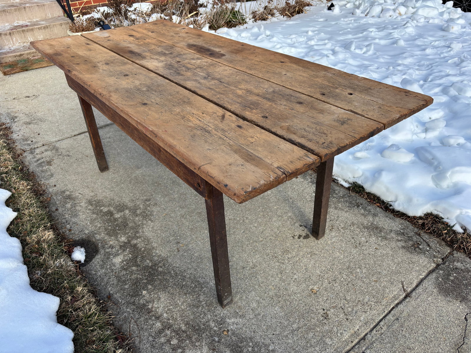 Late 19th Century French Country Large Plank Pine Farmhouse Table - 2