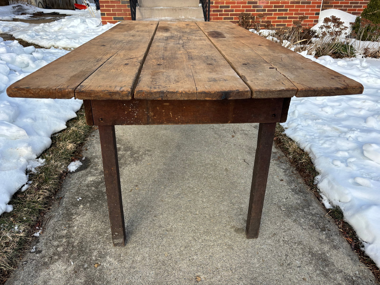 Late 19th Century French Country Large Plank Pine Farmhouse Table - 3